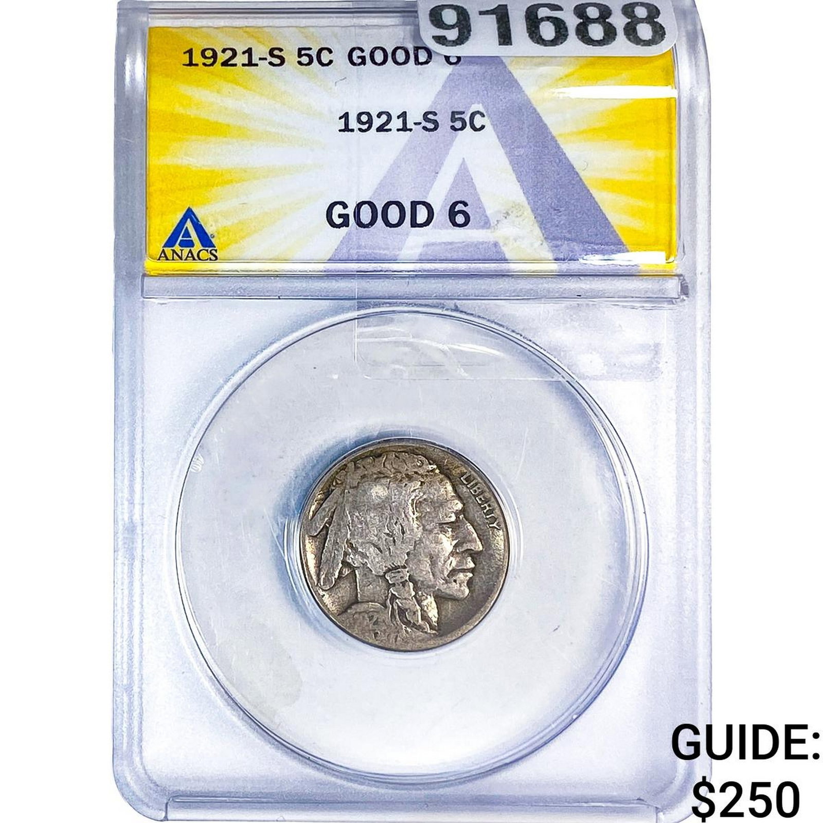 1921-S Buffalo Nickel ANACS G6: 1921-S Buffalo Nickel ANACS G6