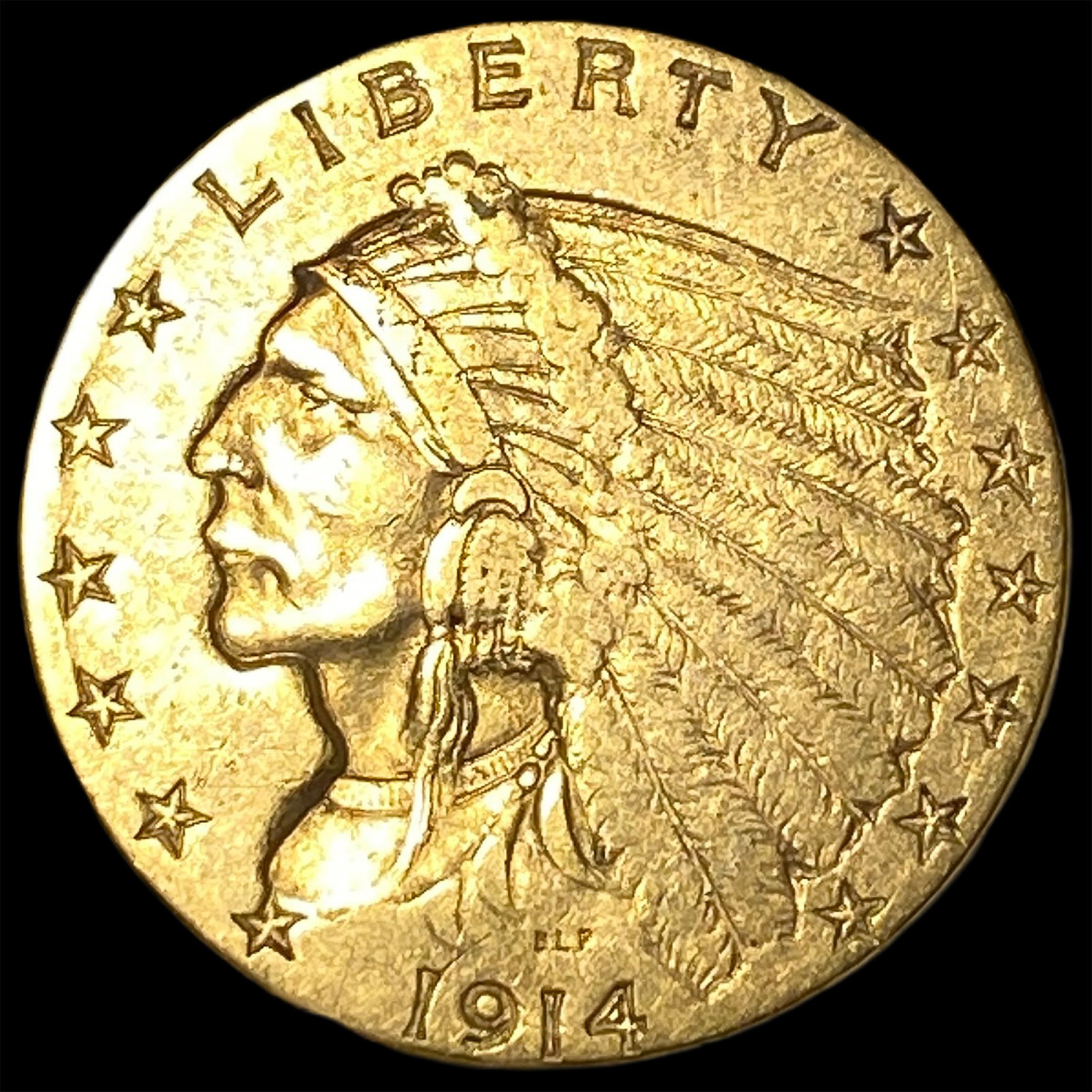 1914 Indian Head Gold $2.5 Quarter Eagle NEARLY UNCIRCULATED: 1914 Indian Head Gold $2.5 Quarter Eagle NEARLY UNCIRCULATED