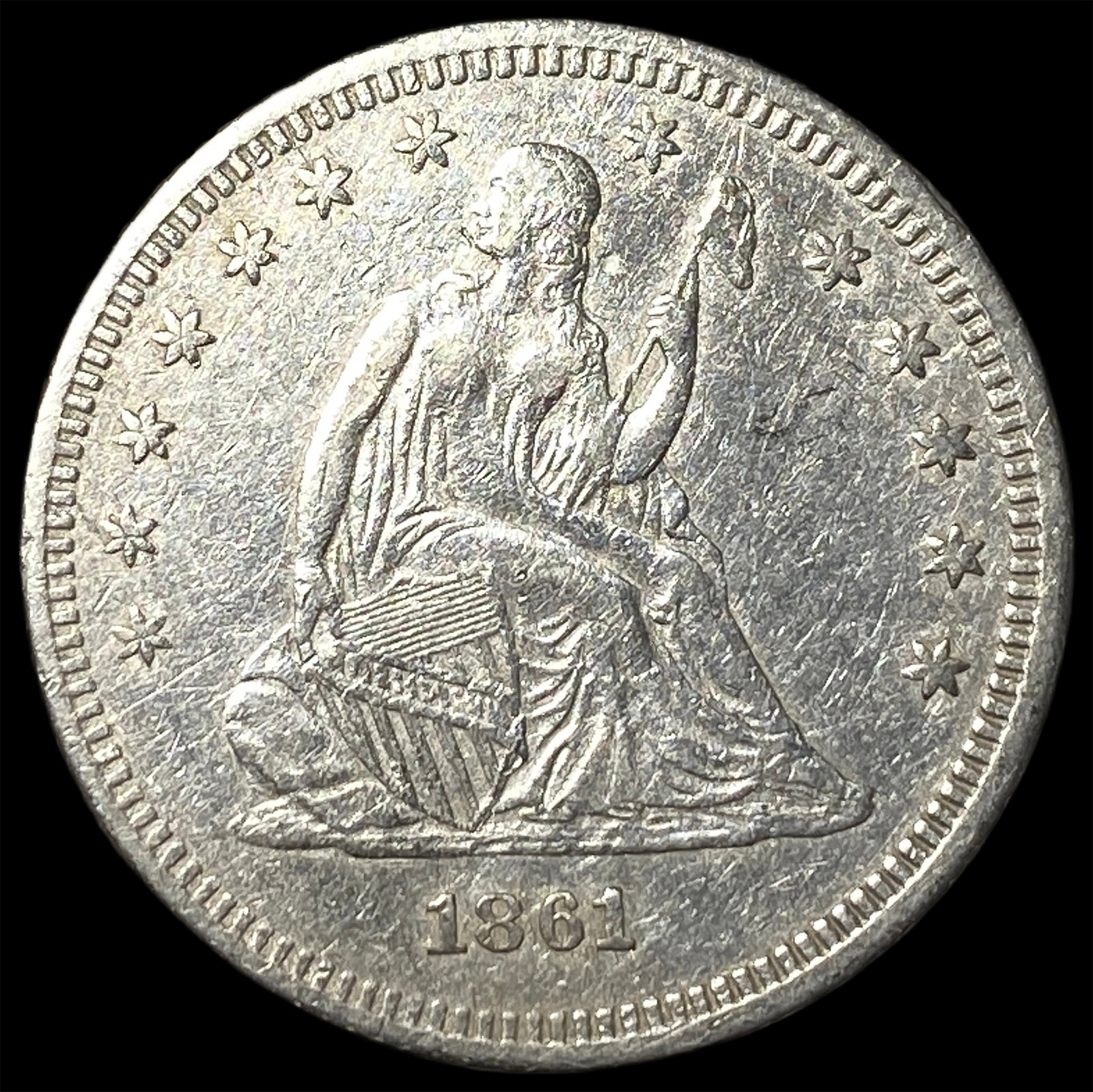 1861 Silver Seated Liberty Quarter CLOSELY UNCIRCULATED: 1861 Silver Seated Liberty Quarter CLOSELY UNCIRCULATED
