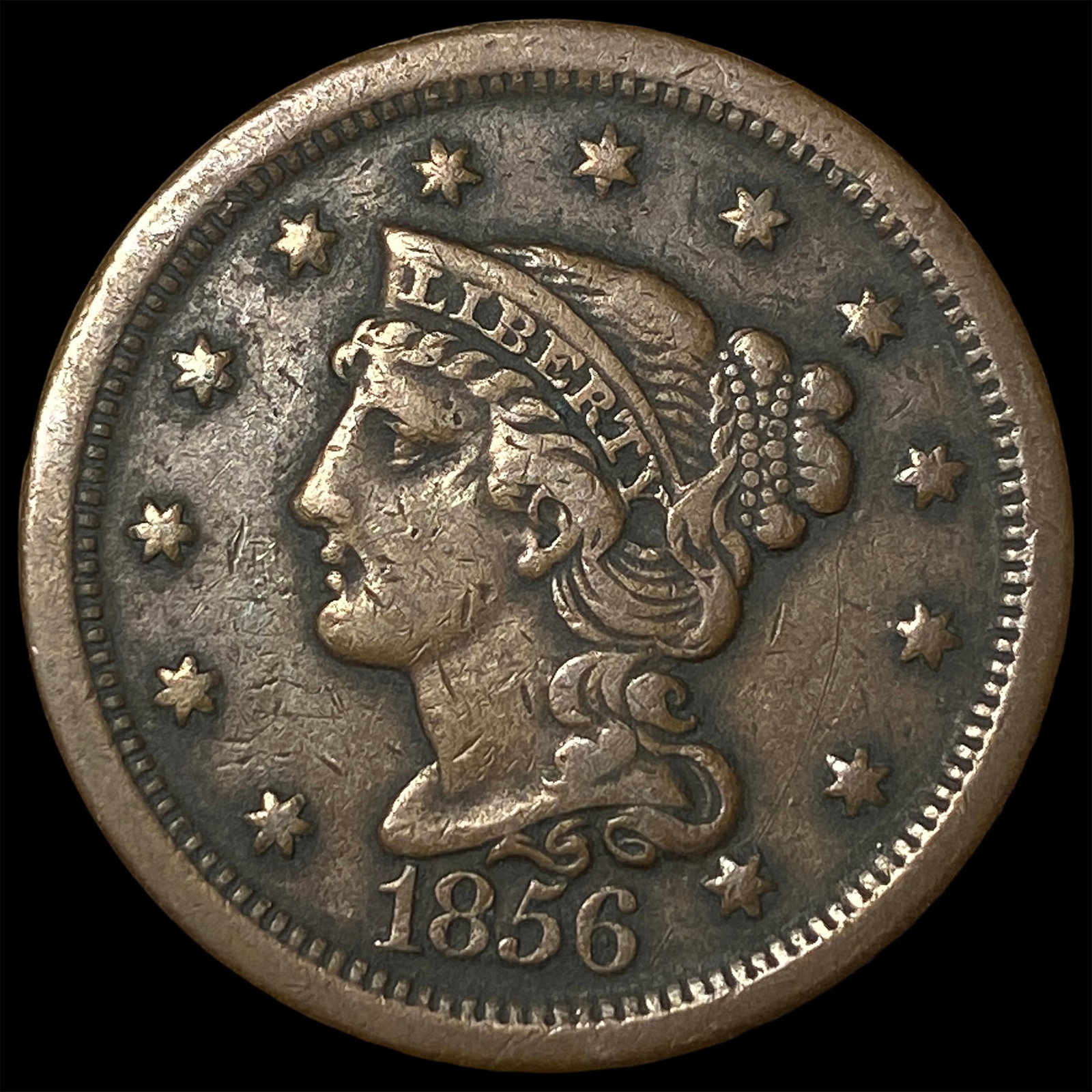 1856 Braided Hair Large Cent LIGHTLY CIRCULATED: 1856 Braided Hair Large Cent LIGHTLY CIRCULATED