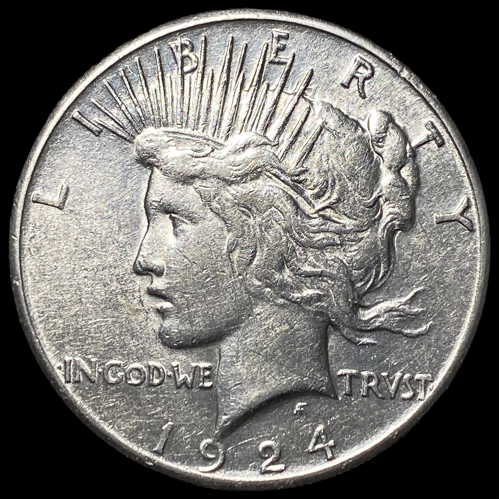 1924-S Silver Peace Dollar ABOUT UNCIRCULATED: 1924-S Silver Peace Dollar ABOUT UNCIRCULATED