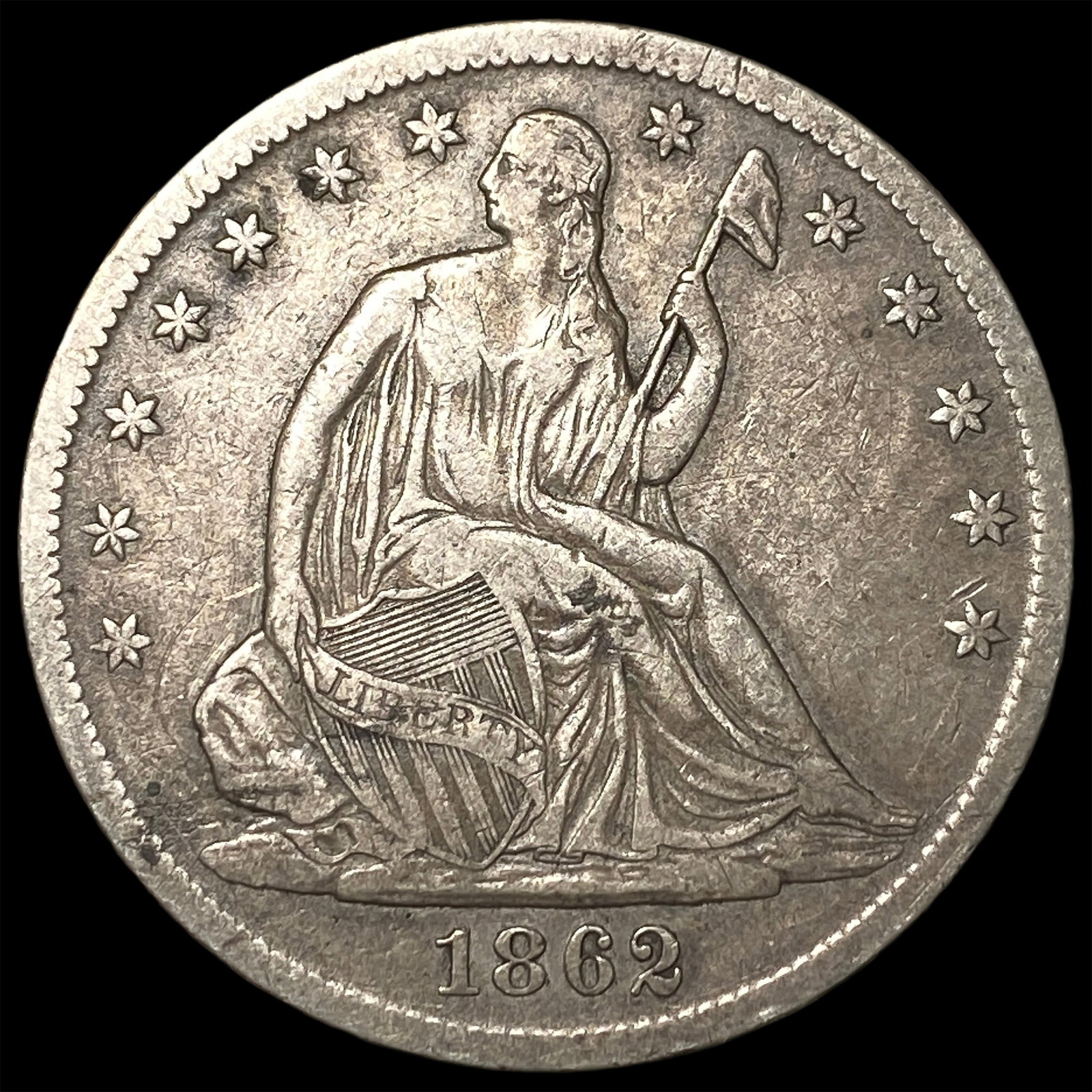 1862-S Silver Seated Liberty Half Dollar LIGHTLY CIRCULATED (1 of 2)
