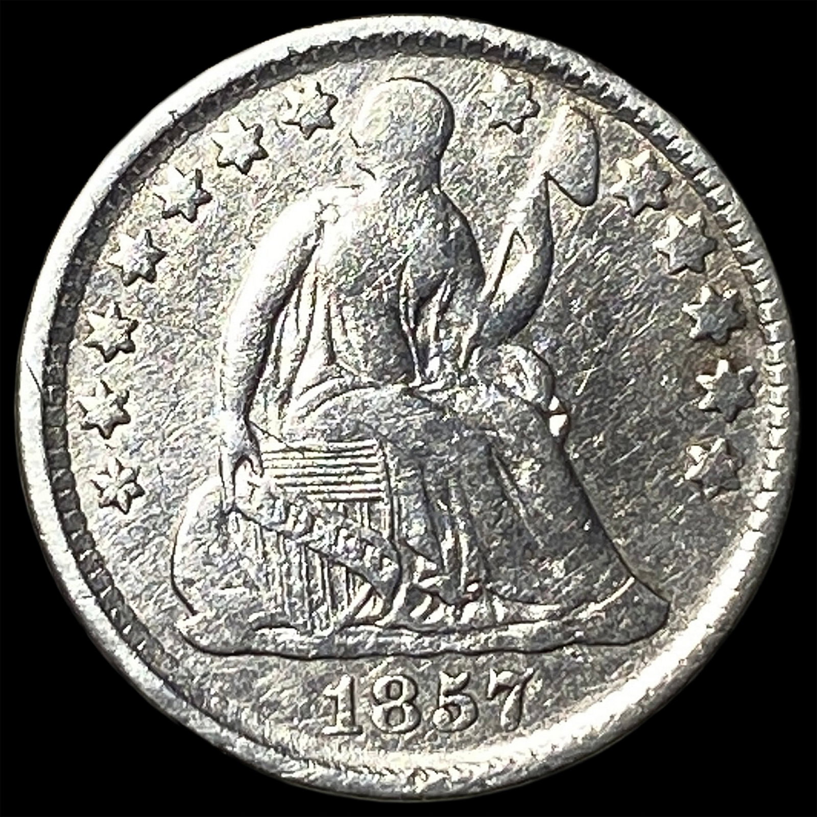1857 Silver Seated Liberty Half Dime CLOSELY UNCIRCULATED