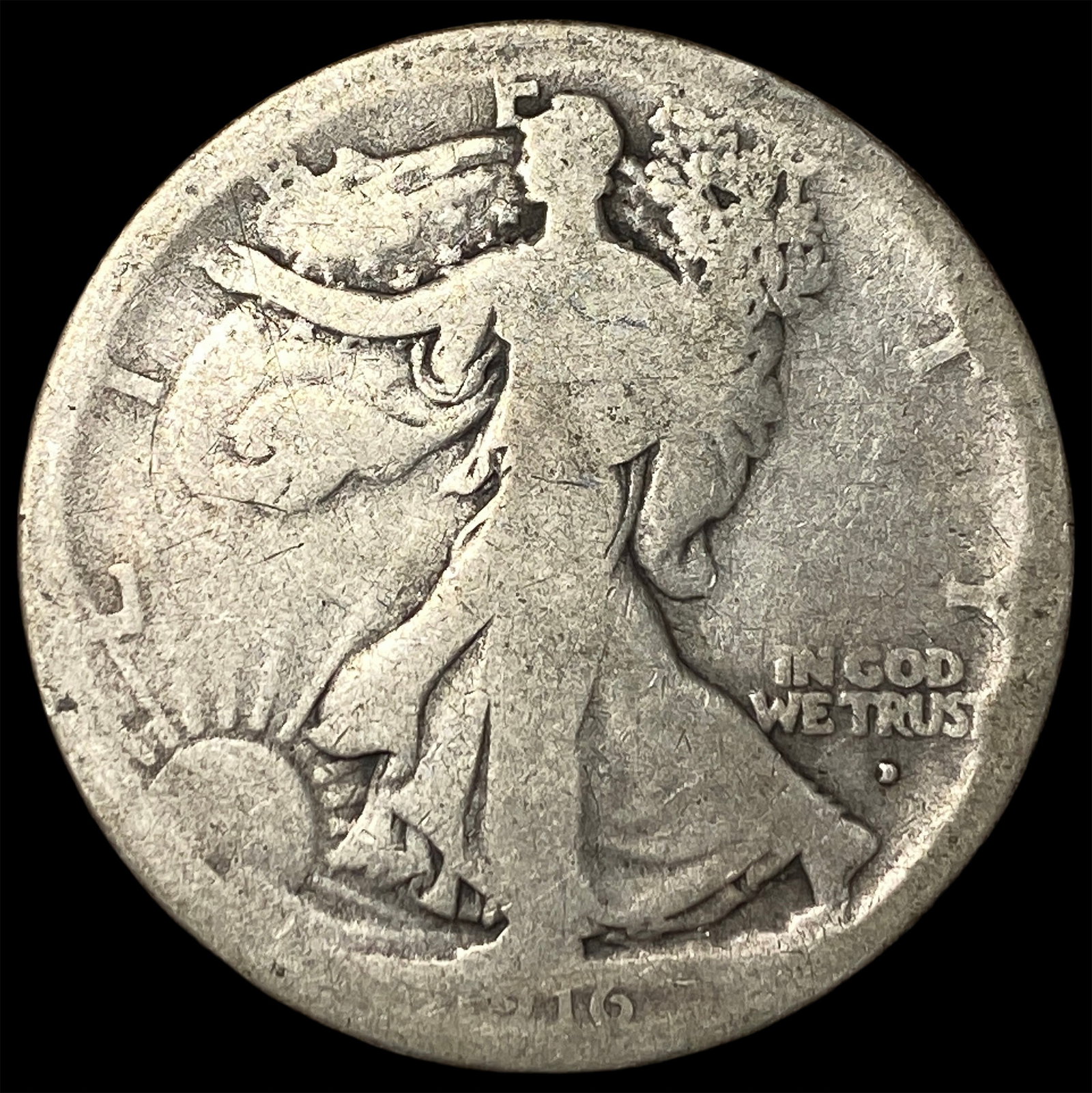 1916-D Silver Walking Liberty Half Dollar LIGHTLY CIRCULATED: 1916-D Silver Walking Liberty Half Dollar LIGHTLY CIRCULATED