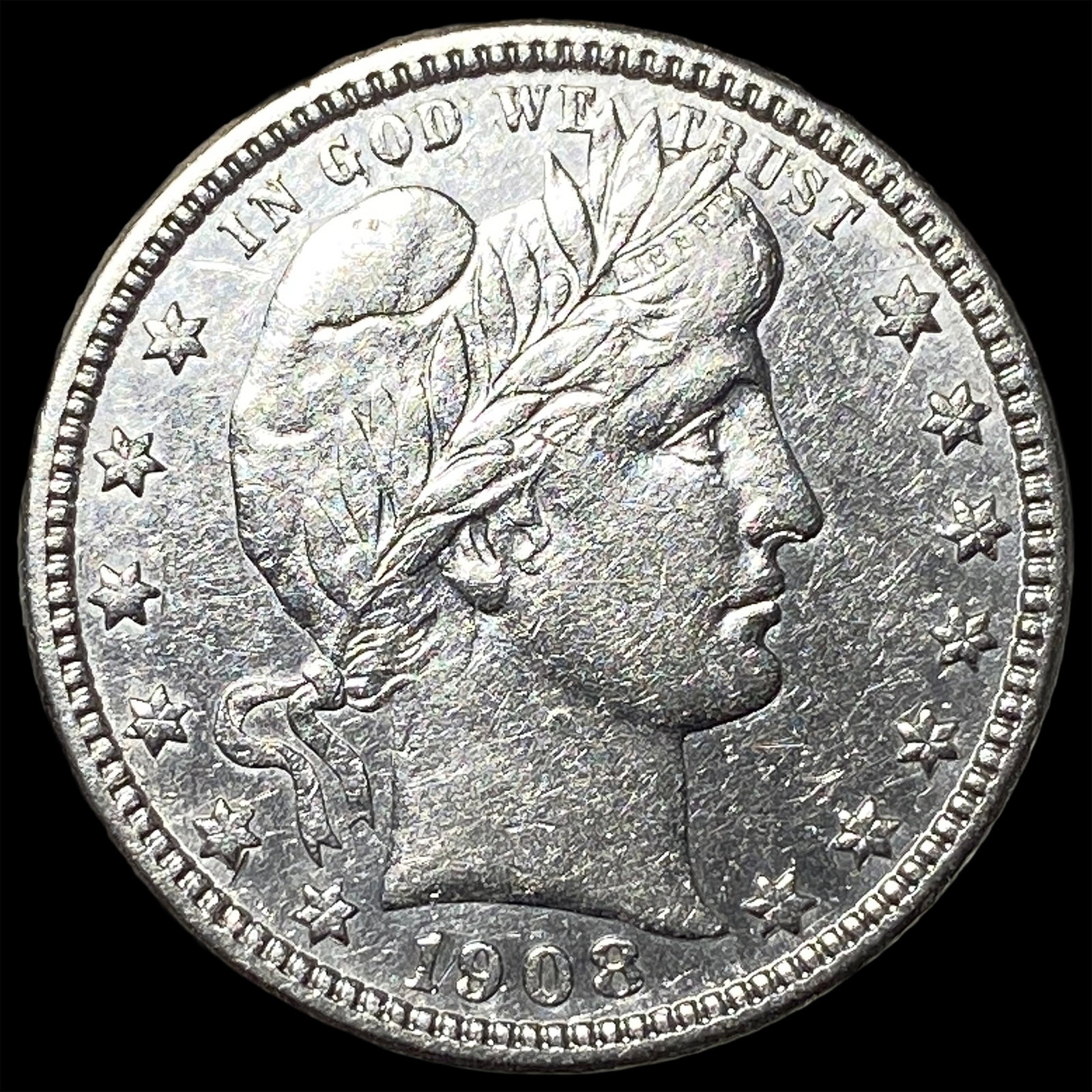 1908-O Silver Barber Quarter CLOSELY UNCIRCULATED: 1908-O Silver Barber Quarter CLOSELY UNCIRCULATED