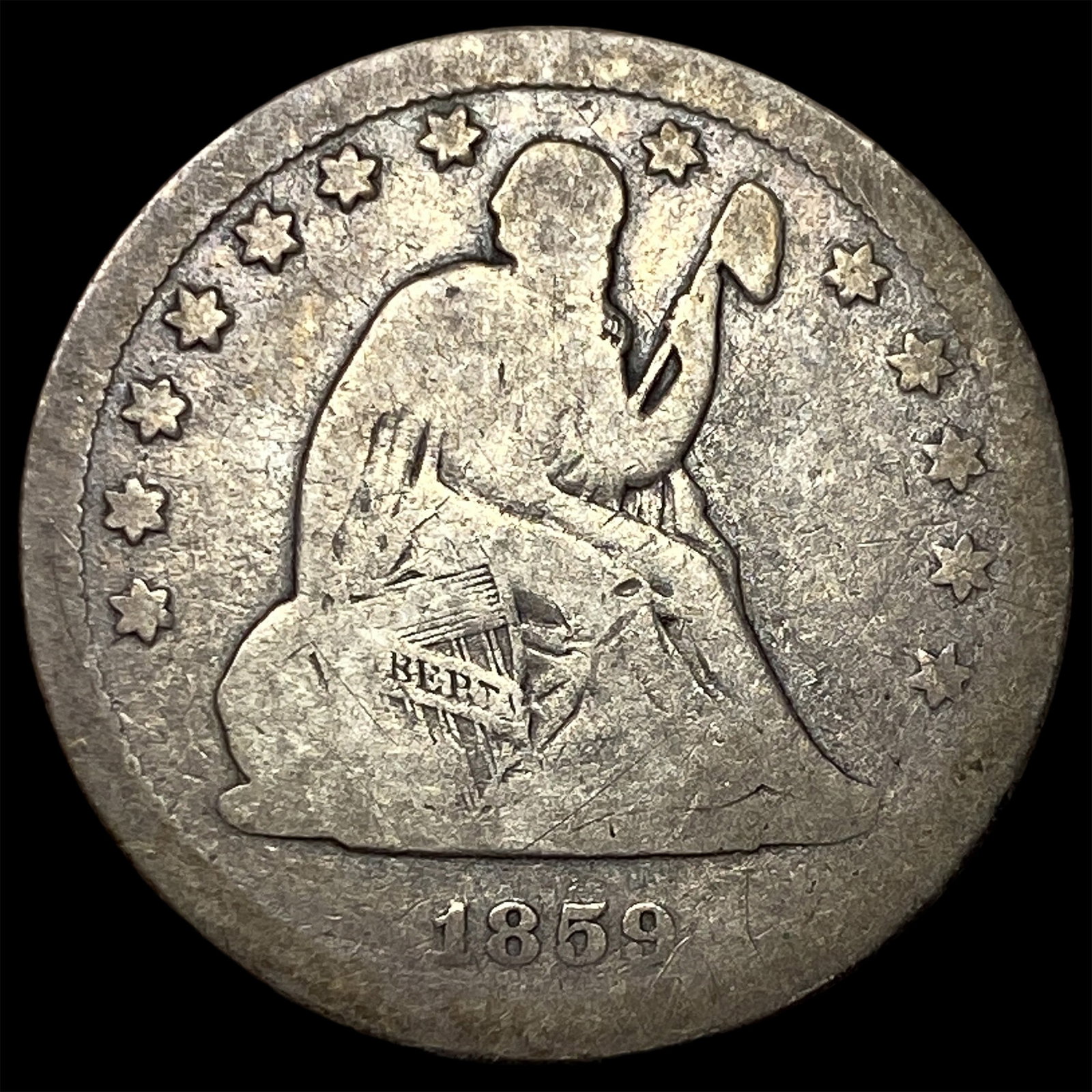 1859-O Silver Seated Liberty Quarter LIGHTLY CIRCULATED: 1859-O Silver Seated Liberty Quarter LIGHTLY CIRCULATED