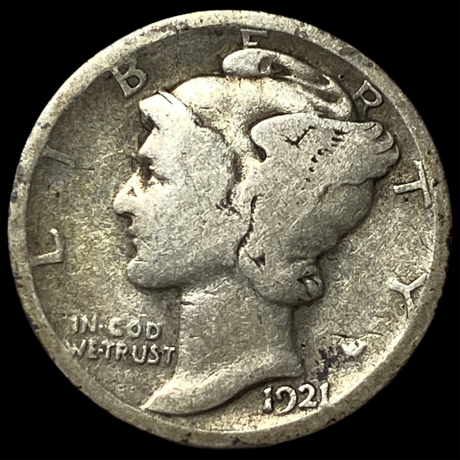 1921 Silver Mercury Dime NICELY CIRCULATED: 1921 Silver Mercury Dime NICELY CIRCULATED