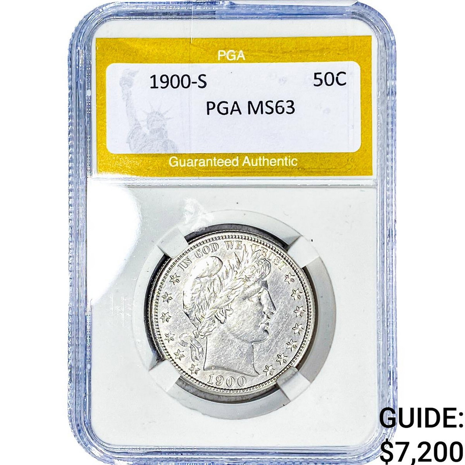 1900-S Barber Half Dollar PGA MS63: 1900-S Barber Half Dollar PGA MS63