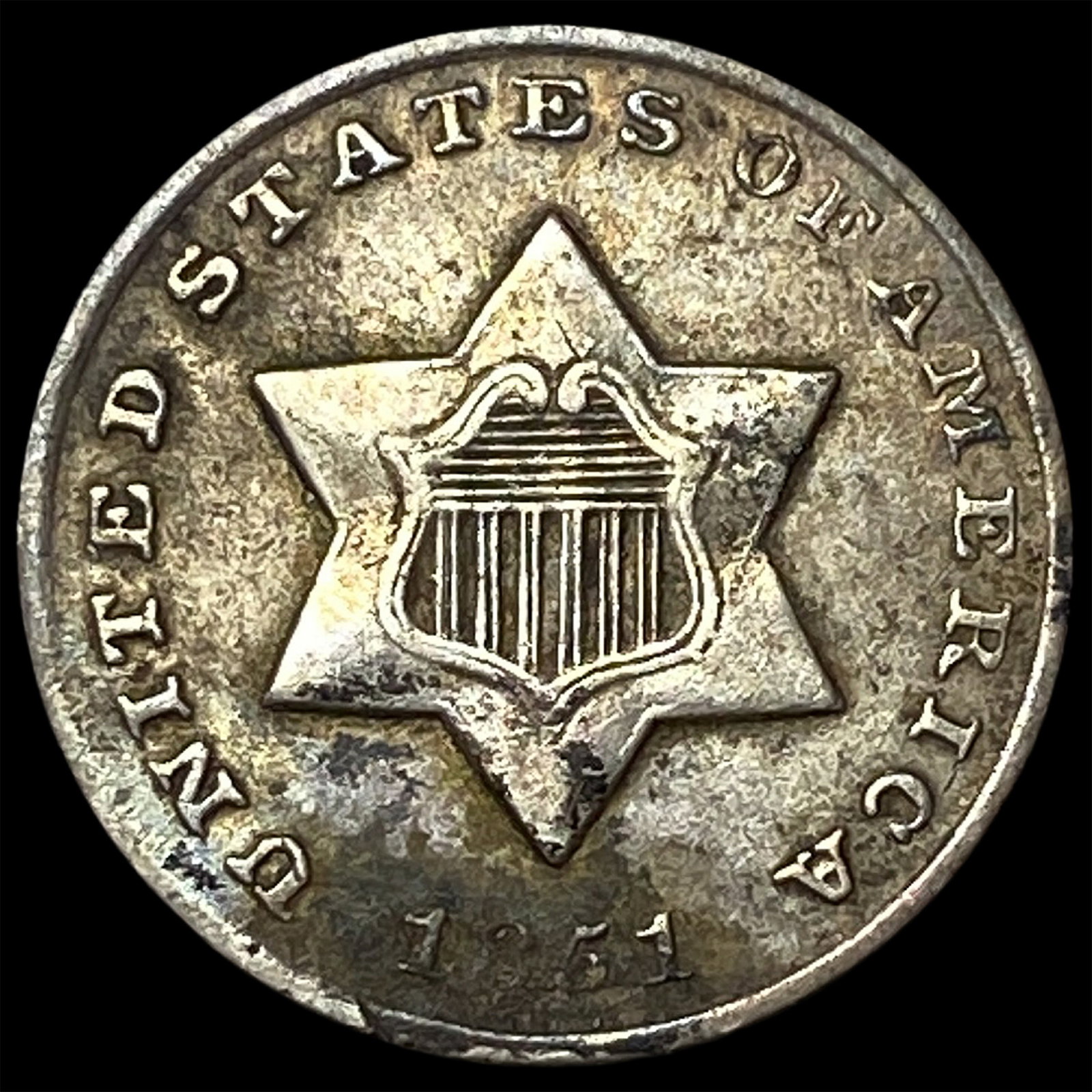 1851-O Silver Three-Cent Piece LIGHTLY CIRCULATED (1 of 2)