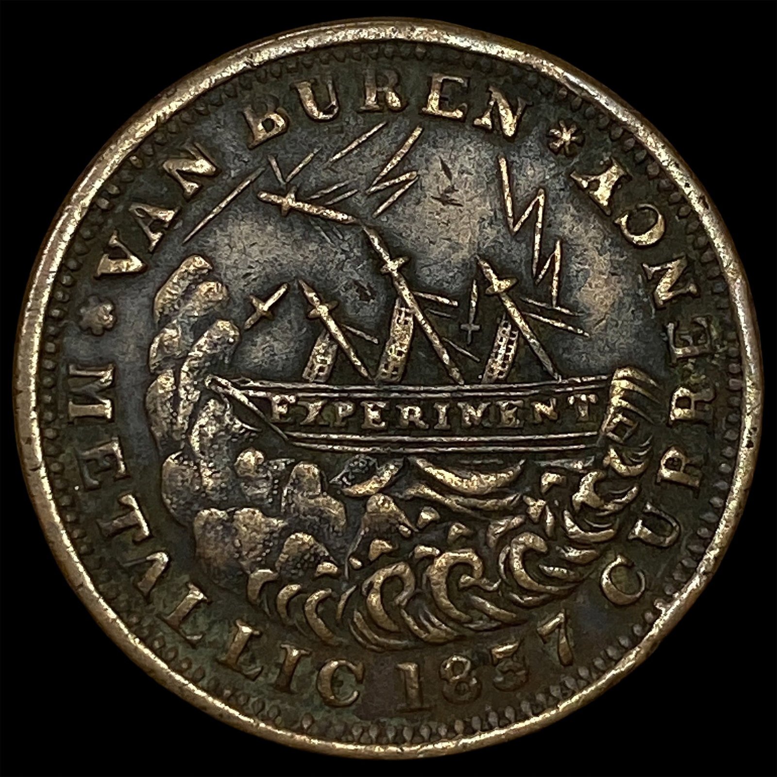 1837-1841 Van Buren/ Webster Ship Copper Hard Times Token: 1837-1841 Van Buren/ Webster Ship Copper Hard Times Token