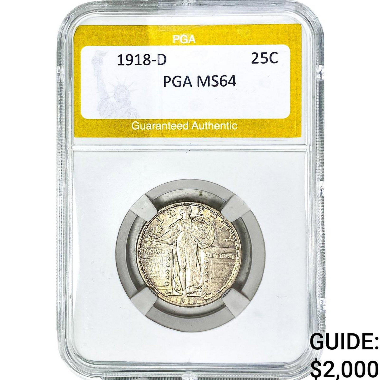 1918-D Standing Liberty Quarter PGA MS64: 1918-D Standing Liberty Quarter PGA MS64