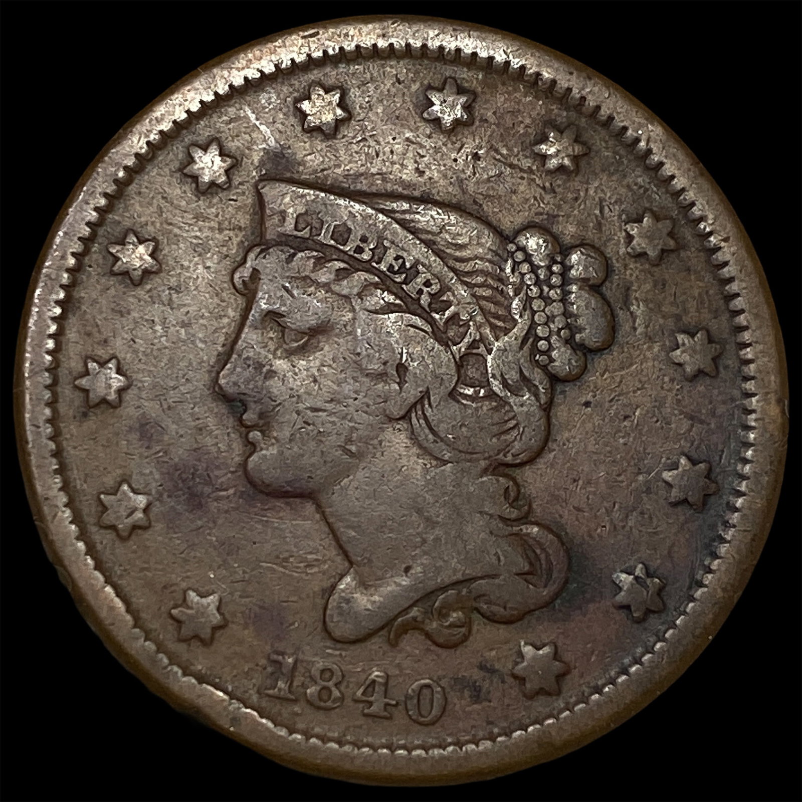 1840 Braided Hair Large Cent LIGHTLY CIRCULATED: 1840 Braided Hair Large Cent LIGHTLY CIRCULATED