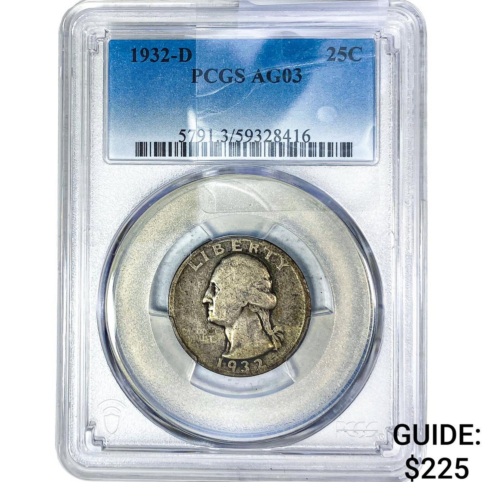 1932-D Washington Silver Quarter PCGS AG03: 1932-D Washington Silver Quarter PCGS AG03
