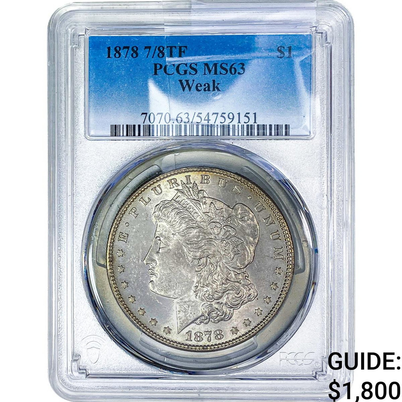 1878 7/8TF Morgan Silver Dollar PCGS MS63 Weak (1 of 2)
