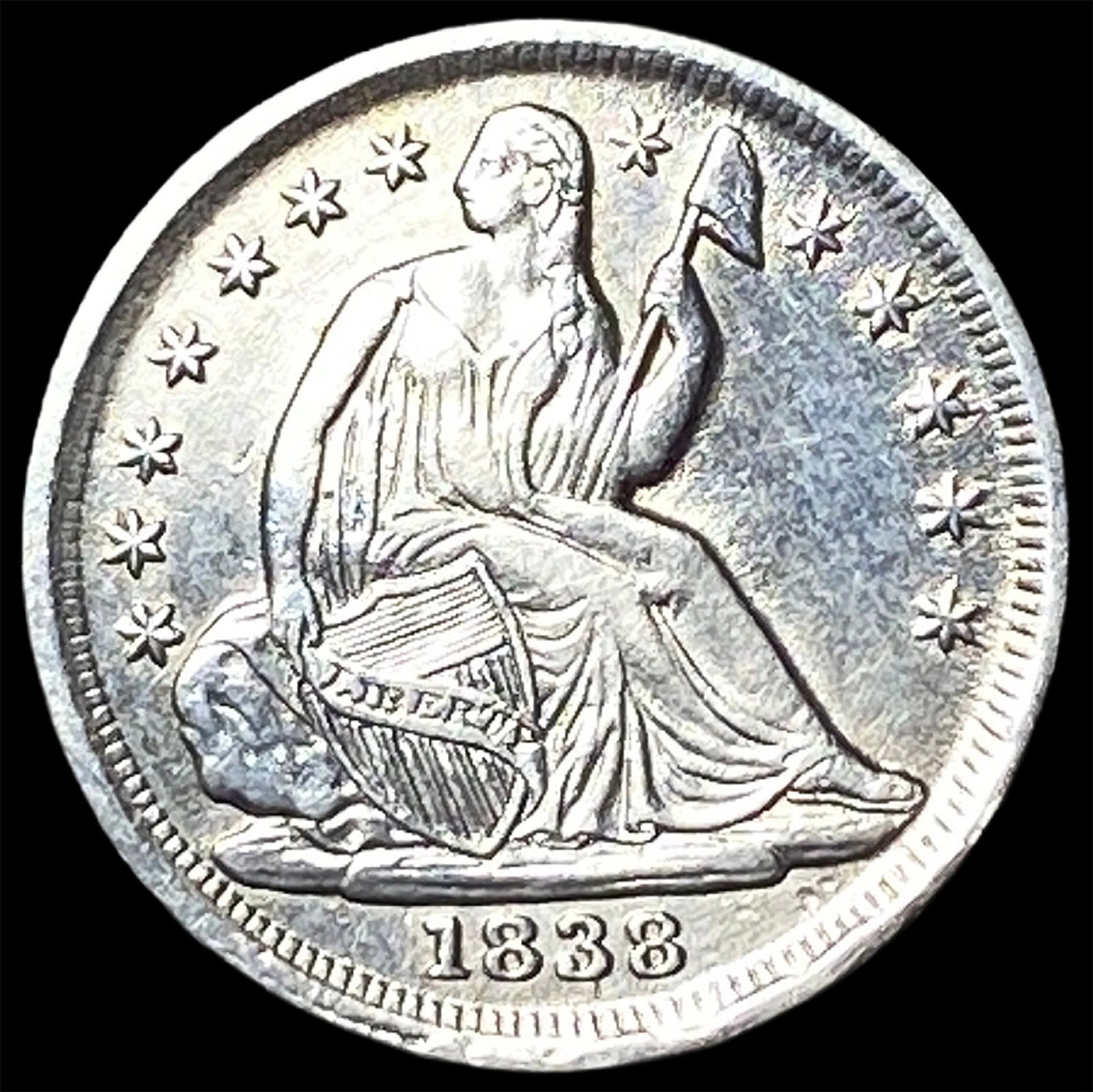 1838 Silver Seated Liberty Half Dime CLOSELY UNCIRCULATED: 1838 Silver Seated Liberty Half Dime CLOSELY UNCIRCULATED