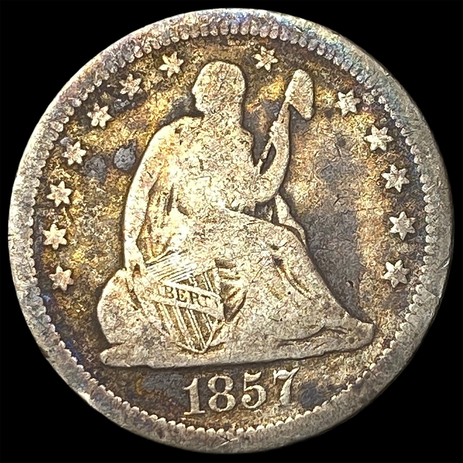 1857-O Silver Seated Liberty Quarter NICELY CIRCULATED: 1857-O Silver Seated Liberty Quarter NICELY CIRCULATED
