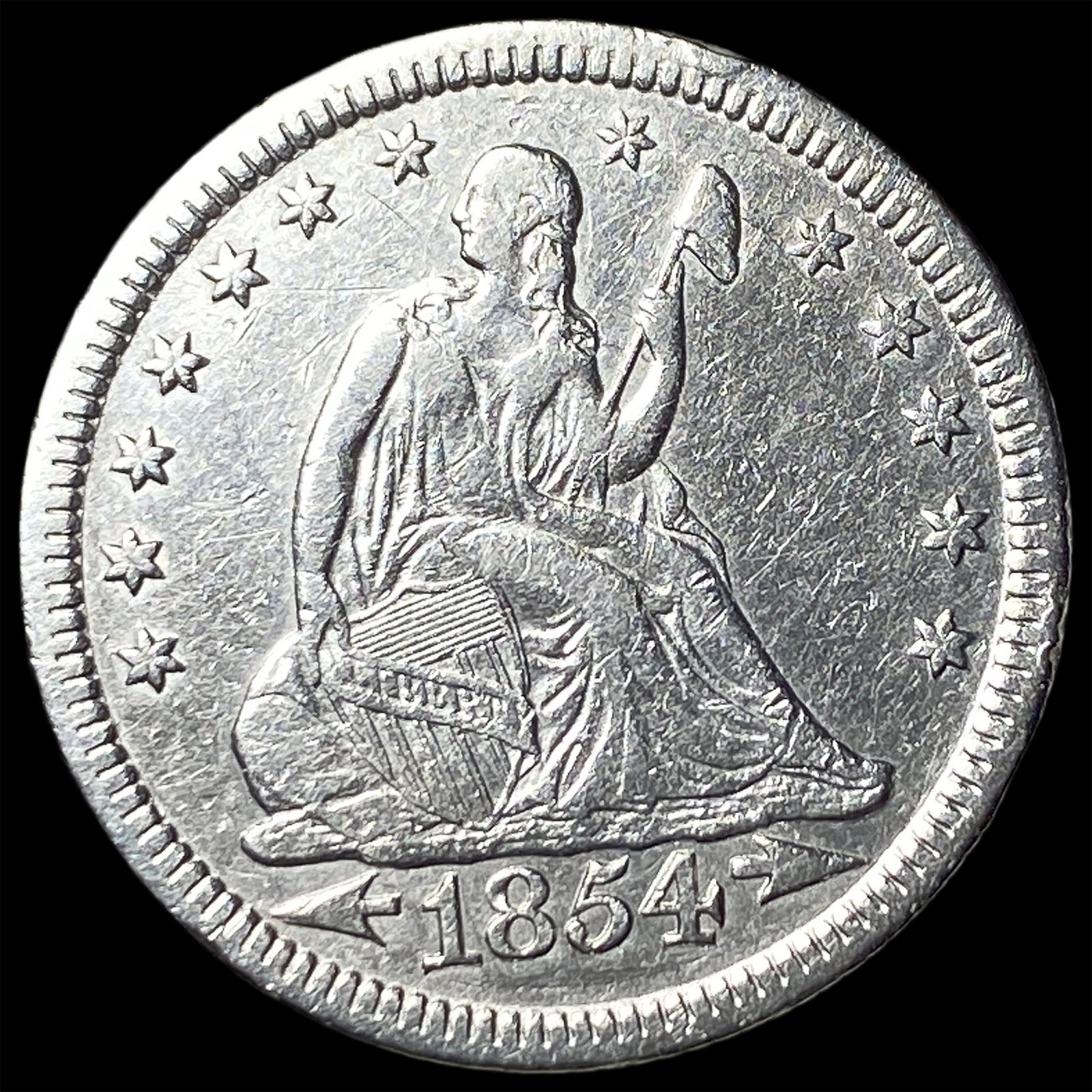 1854 Arrows Seated Liberty Quarter CLOSELY UNCIRCULATED: 1854 Arrows Seated Liberty Quarter CLOSELY UNCIRCULATED
