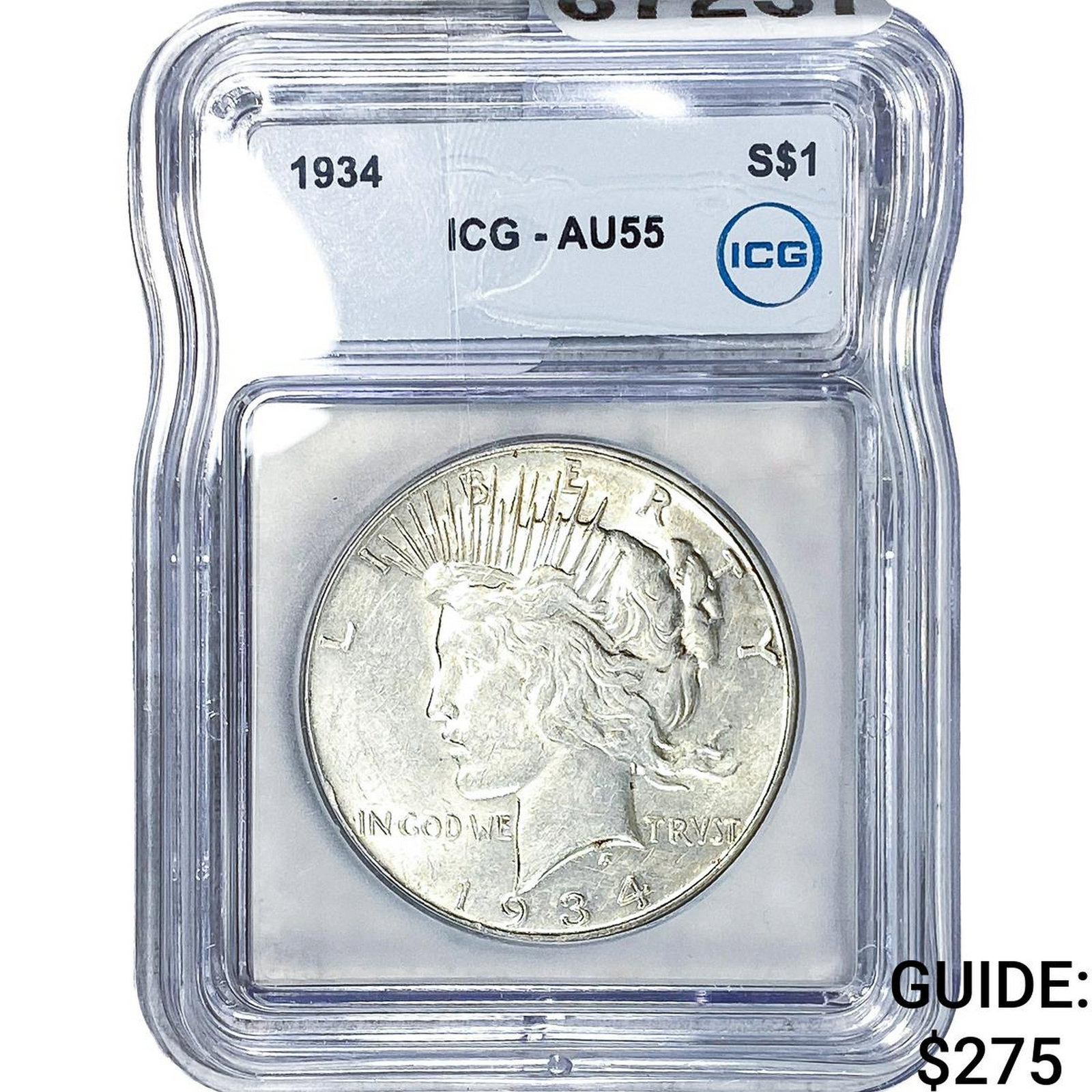 1934 Silver Peace Dollar ICG AU55: 1934 Silver Peace Dollar ICG AU55