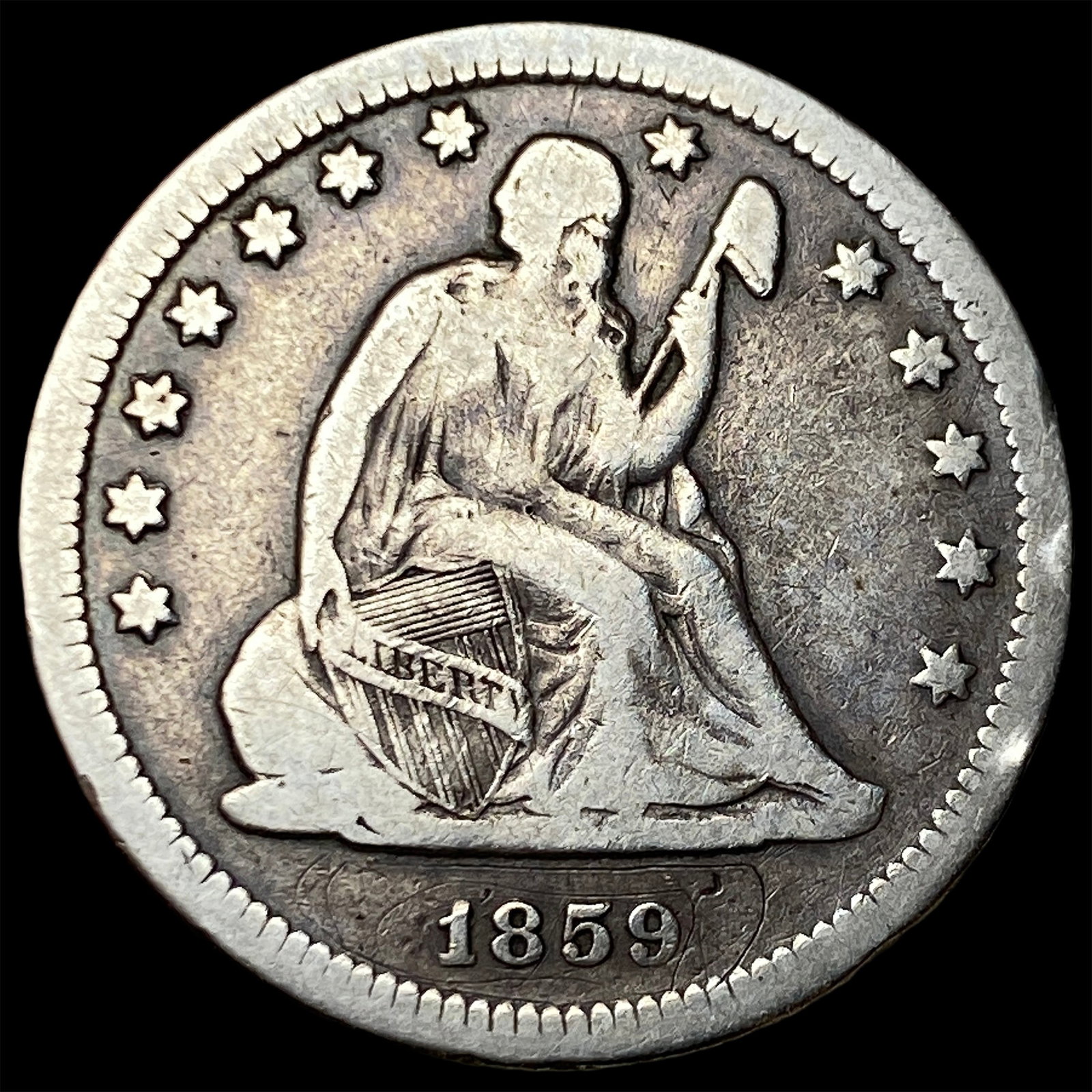 1859-O Silver Seated Liberty Quarter LIGHTLY CIRCULATED (1 of 2)