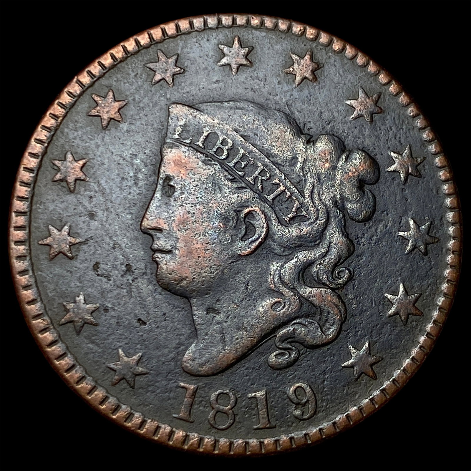 1819 Coronet Head Large Cent LIGHTLY CIRCULATED: 1819 Coronet Head Large Cent LIGHTLY CIRCULATED