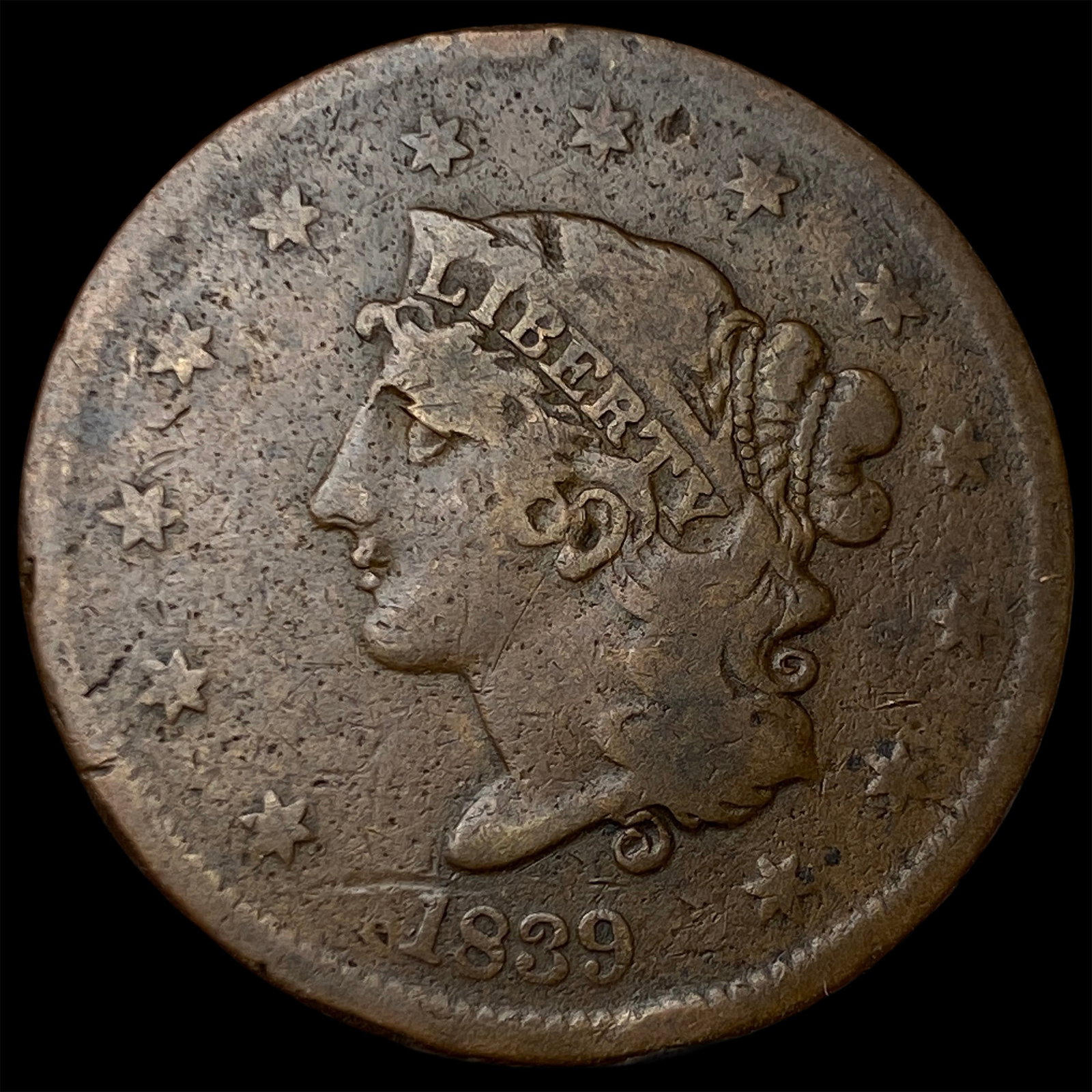 1839 Braided Hair Large Cent LIGHTLY CIRCULATED: 1839 Braided Hair Large Cent LIGHTLY CIRCULATED