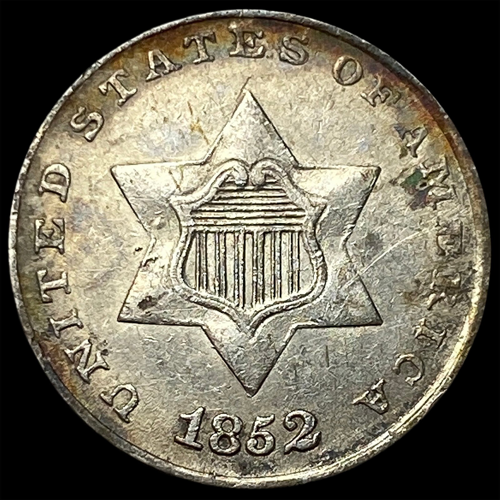 1852 Silver Three-Cent Piece CLOSELY UNCIRCULATED: 1852 Silver Three-Cent Piece CLOSELY UNCIRCULATED