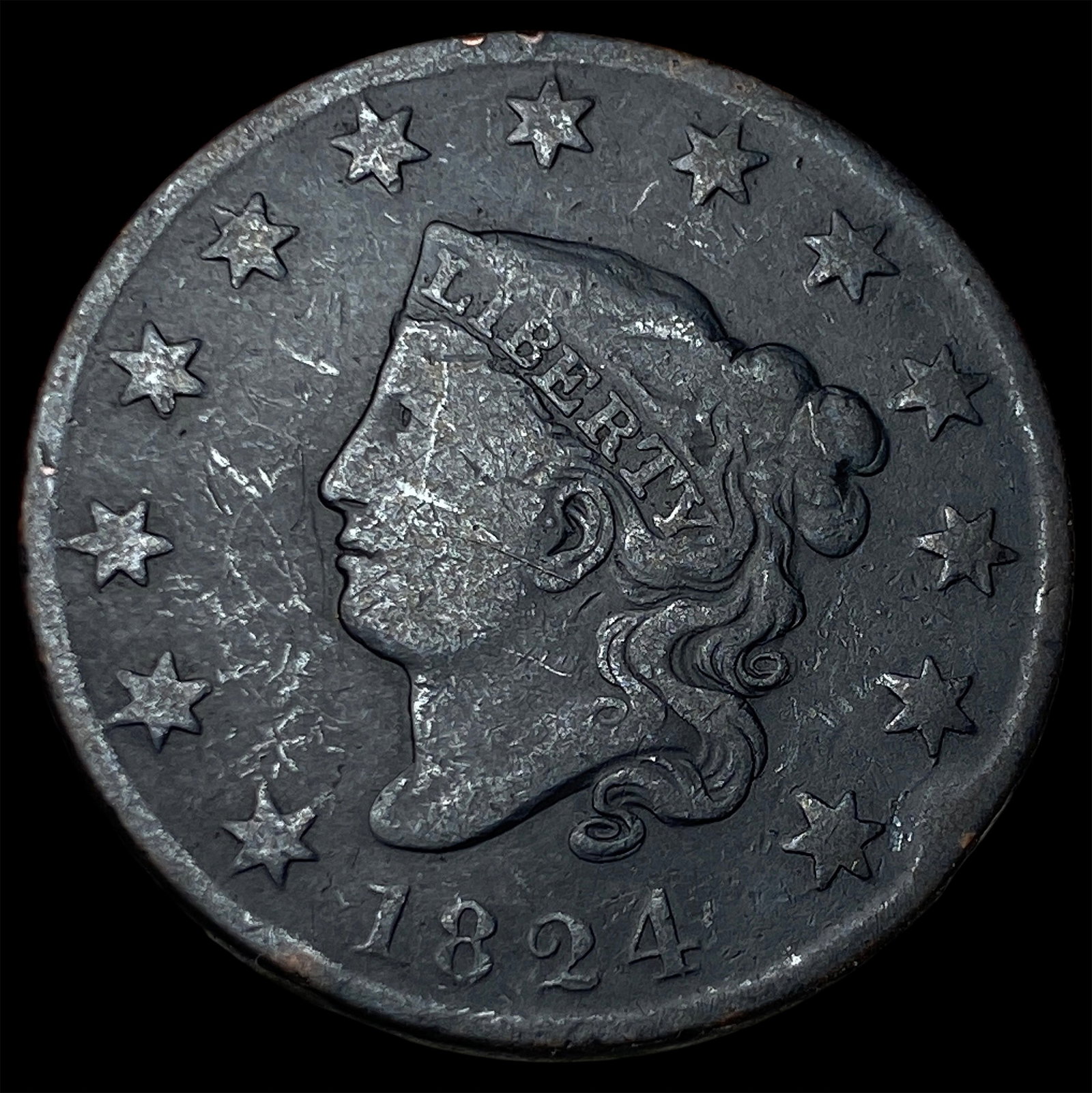 1824 Coronet Head Large Cent LIGHTLY CIRCULATED: 1824 Coronet Head Large Cent LIGHTLY CIRCULATED