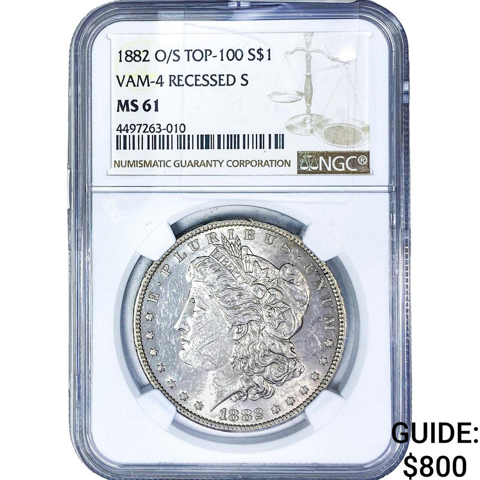 1882-O/S Morgan Silver Dollar NGC MS61 VAM-4 Recessed S: 1882-O/S Morgan Silver Dollar NGC MS61 VAM-4 Recessed S