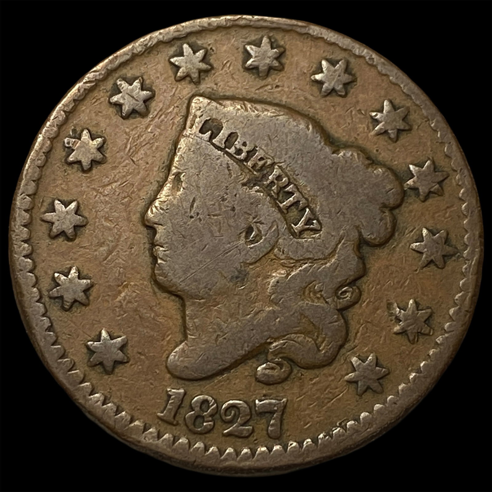 1827 Coronet Head Large Cent LIGHTLY CIRCULATED (1 of 2)