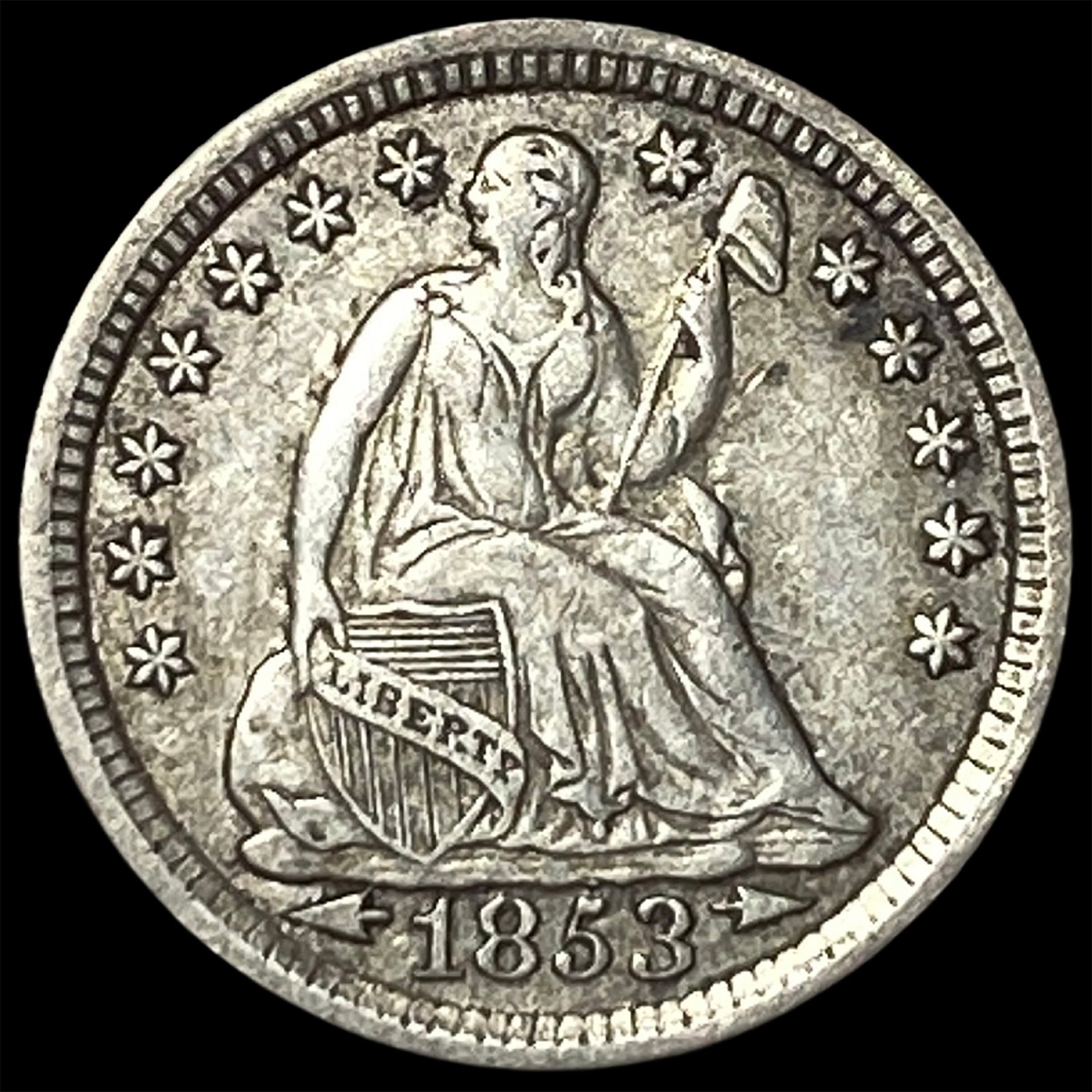 1853 Arrows Seated Liberty Half Dime NEARLY UNCIRCULATED (1 of 2)