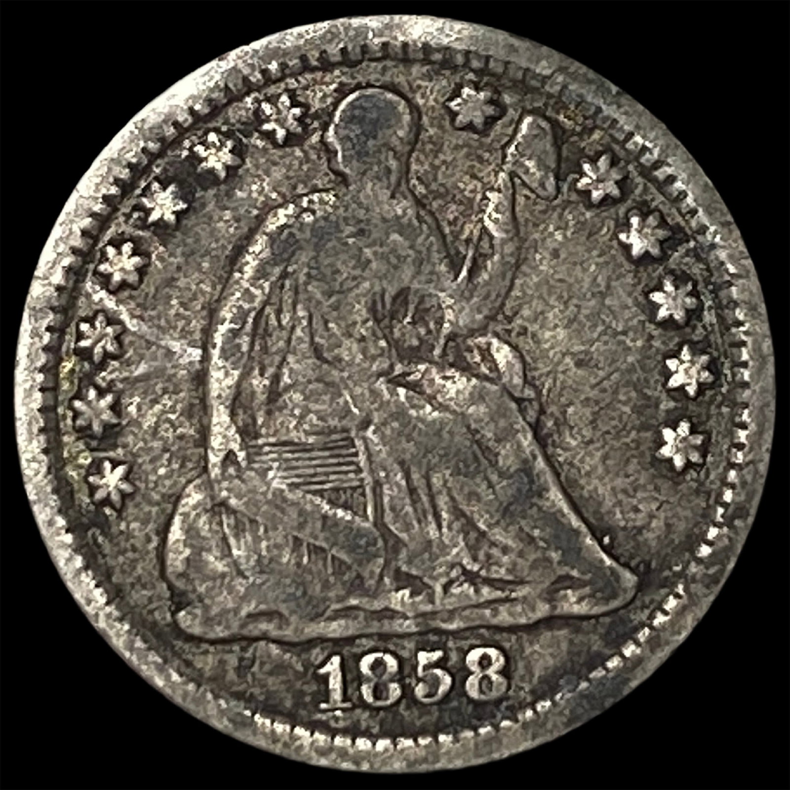 1858-O Silver Seated Liberty Half Dime LIGHTLY CIRCULATED: 1858-O Silver Seated Liberty Half Dime LIGHTLY CIRCULATED