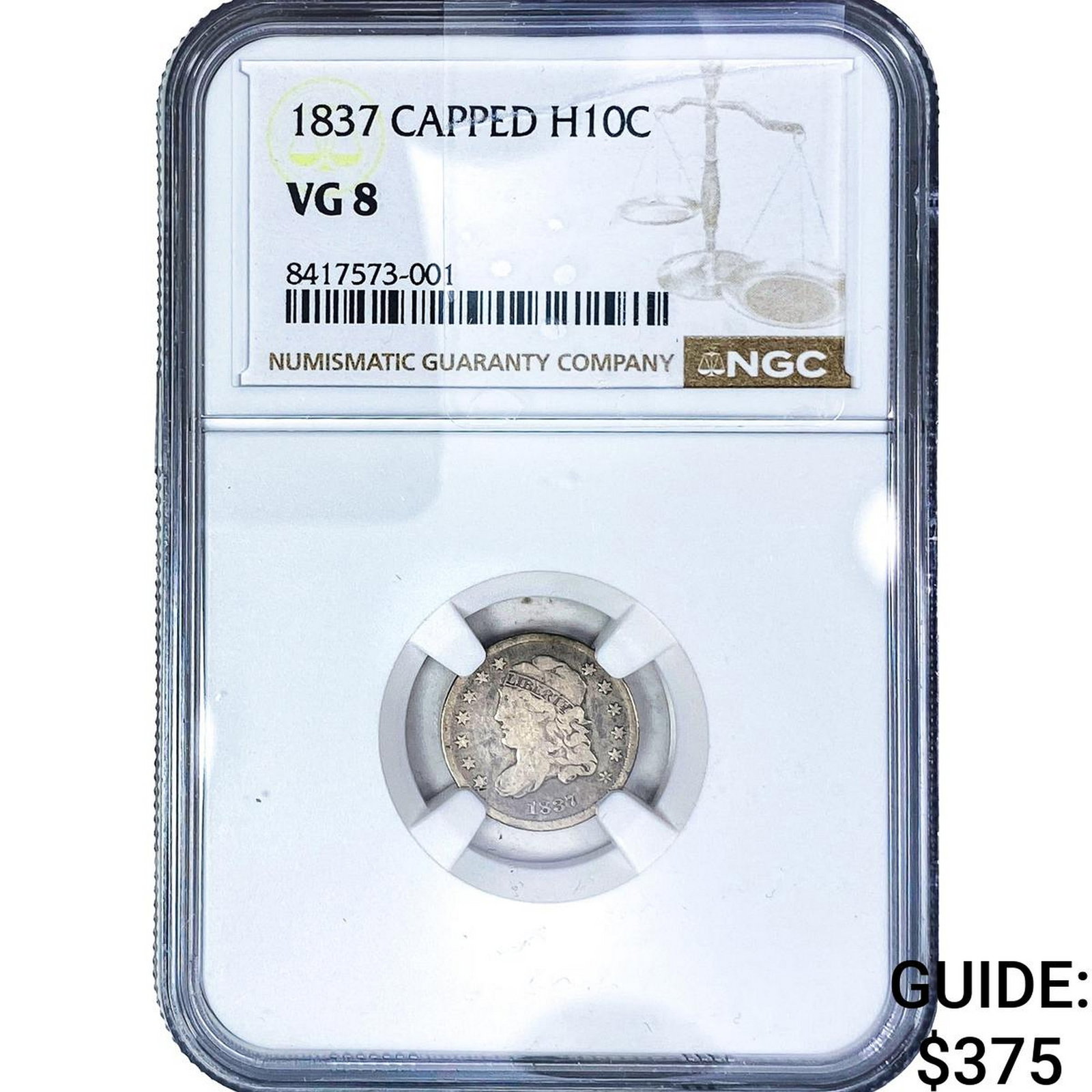 1837 Capped Bust Half Dime NGC VG8: 1837 Capped Bust Half Dime NGC VG8