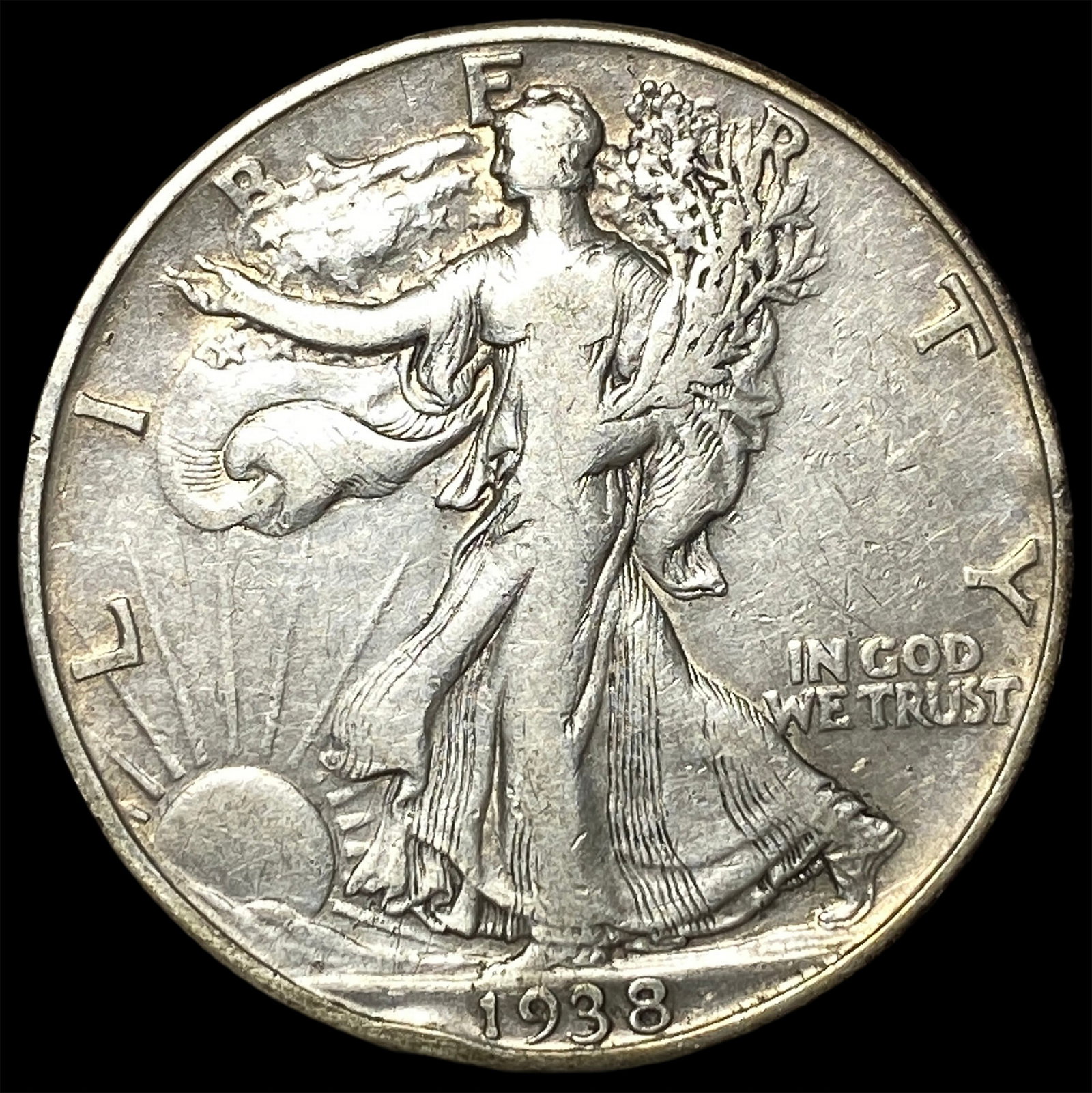 1938-D Silver Walking Liberty Half Dollar CLOSELY UNCIRCULATED: 1938-D Silver Walking Liberty Half Dollar CLOSELY UNCIRCULATED