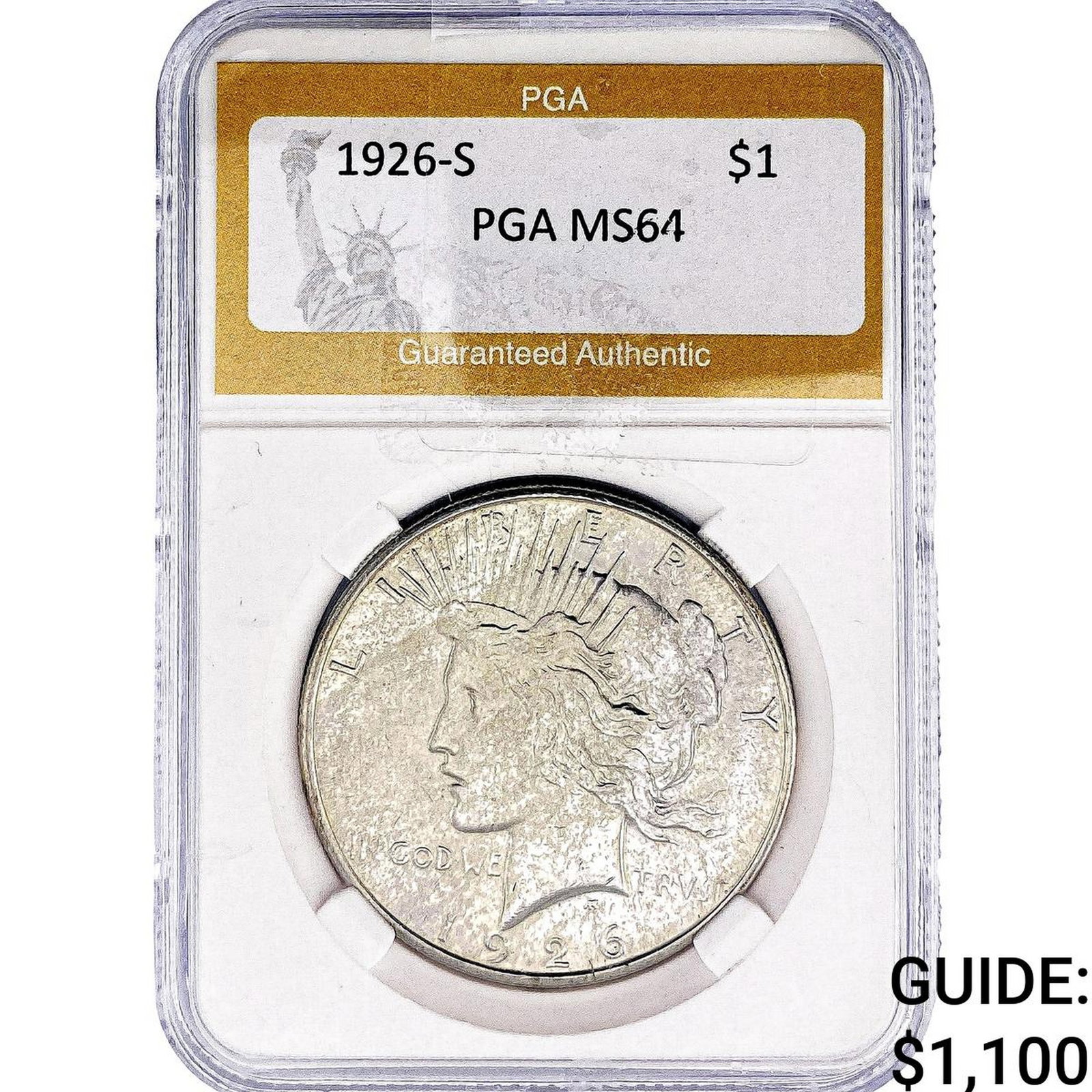 1926-S Silver Peace Dollar PGA MS64: 1926-S Silver Peace Dollar PGA MS64