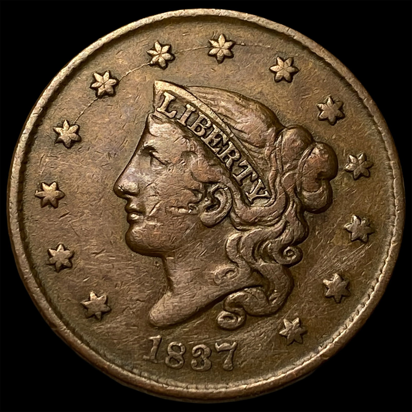 1837 Coronet Head Large Cent CLOSELY UNCIRCULATED: 1837 Coronet Head Large Cent CLOSELY UNCIRCULATED