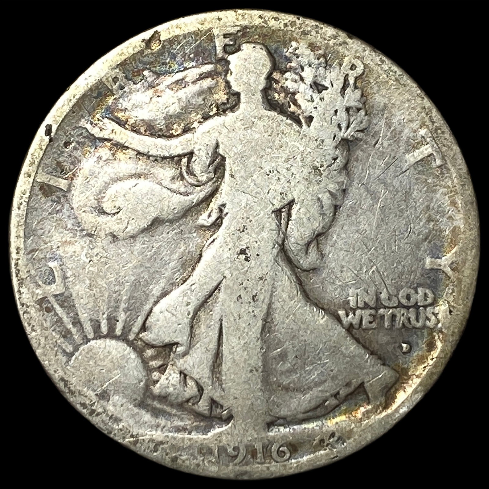 1916-D Silver Walking Liberty Half Dollar NICELY CIRCULATED: 1916-D Silver Walking Liberty Half Dollar NICELY CIRCULATED