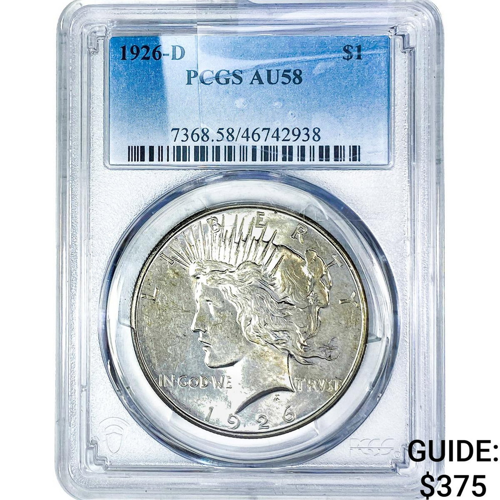 1926-D Silver Peace Dollar PCGS AU58: 1926-D Silver Peace Dollar PCGS AU58