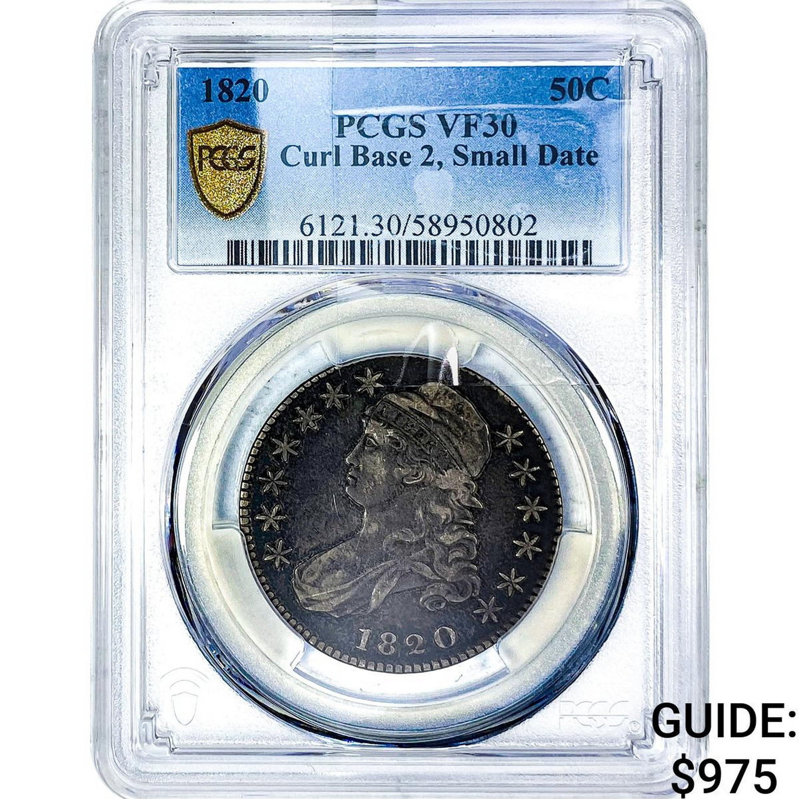 1820 Capped Bust Half Dollar PCGS VF30 Curl Base2, Small Date (1 of 2)