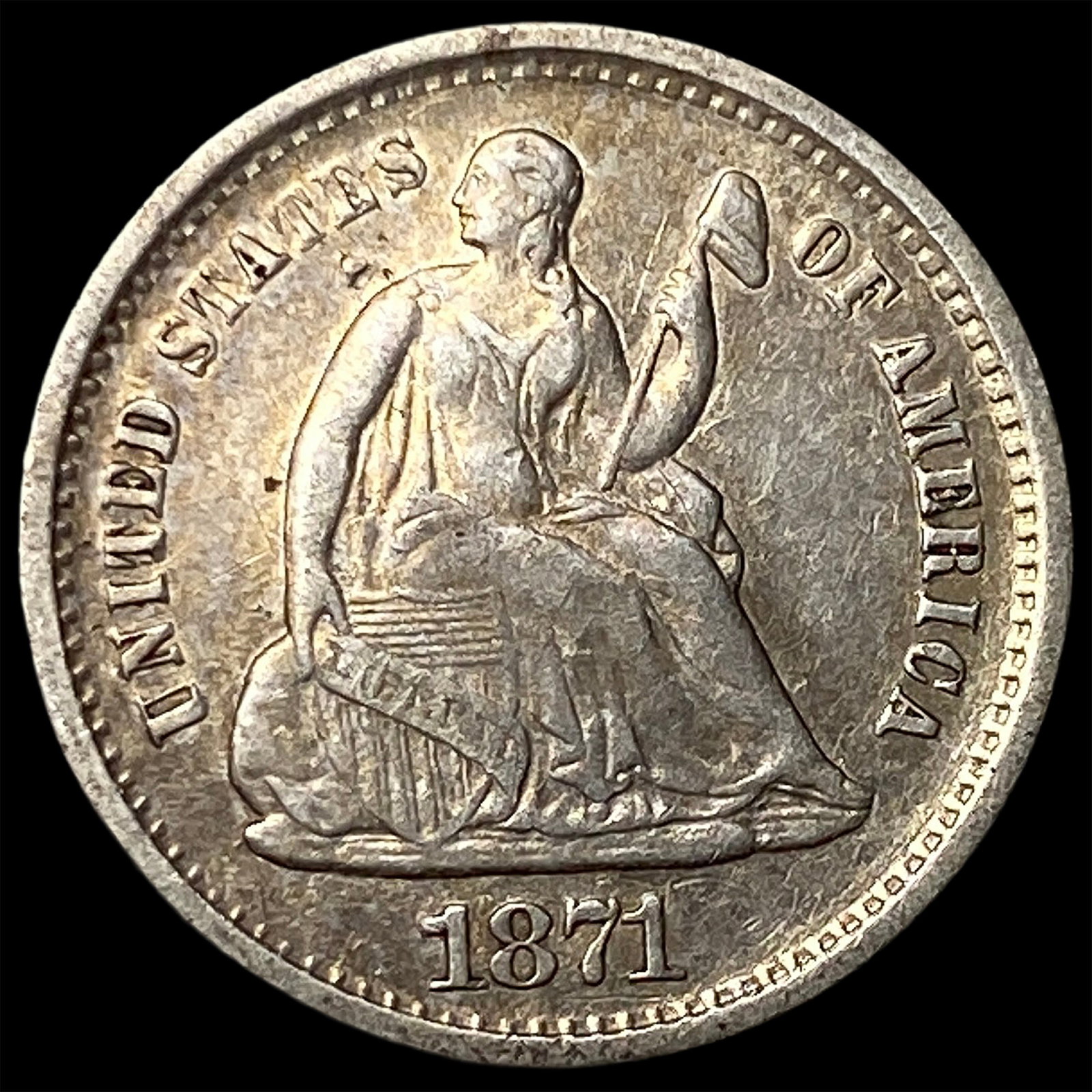 1871-S Silver Seated Liberty Half Dime NEARLY UNCIRCULATED: 1871-S Silver Seated Liberty Half Dime NEARLY UNCIRCULATED