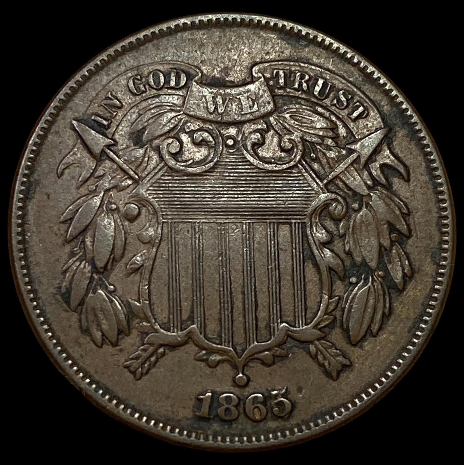 1865 Copper Two-Cent Piece ABOUT UNCIRCULATED (1 of 2)