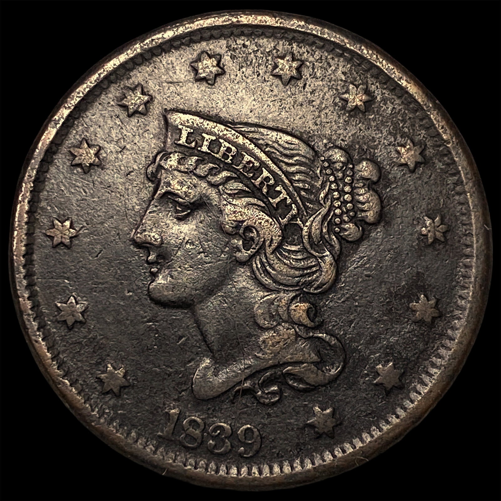 1839 Braided Hair Large Cent CLOSELY UNCIRCULATED: 1839 Braided Hair Large Cent CLOSELY UNCIRCULATED