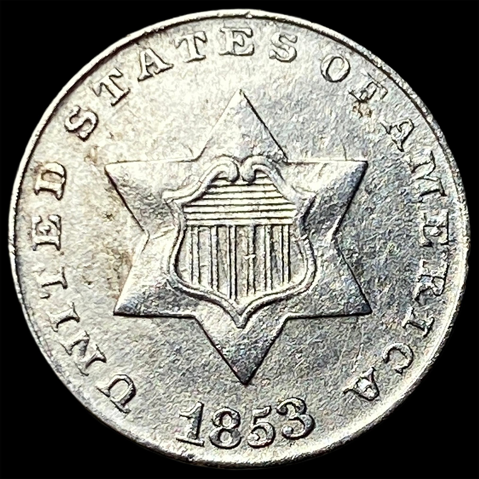 1853 Silver Three-Cent Piece NEARLY UNCIRCULATED (1 of 2)