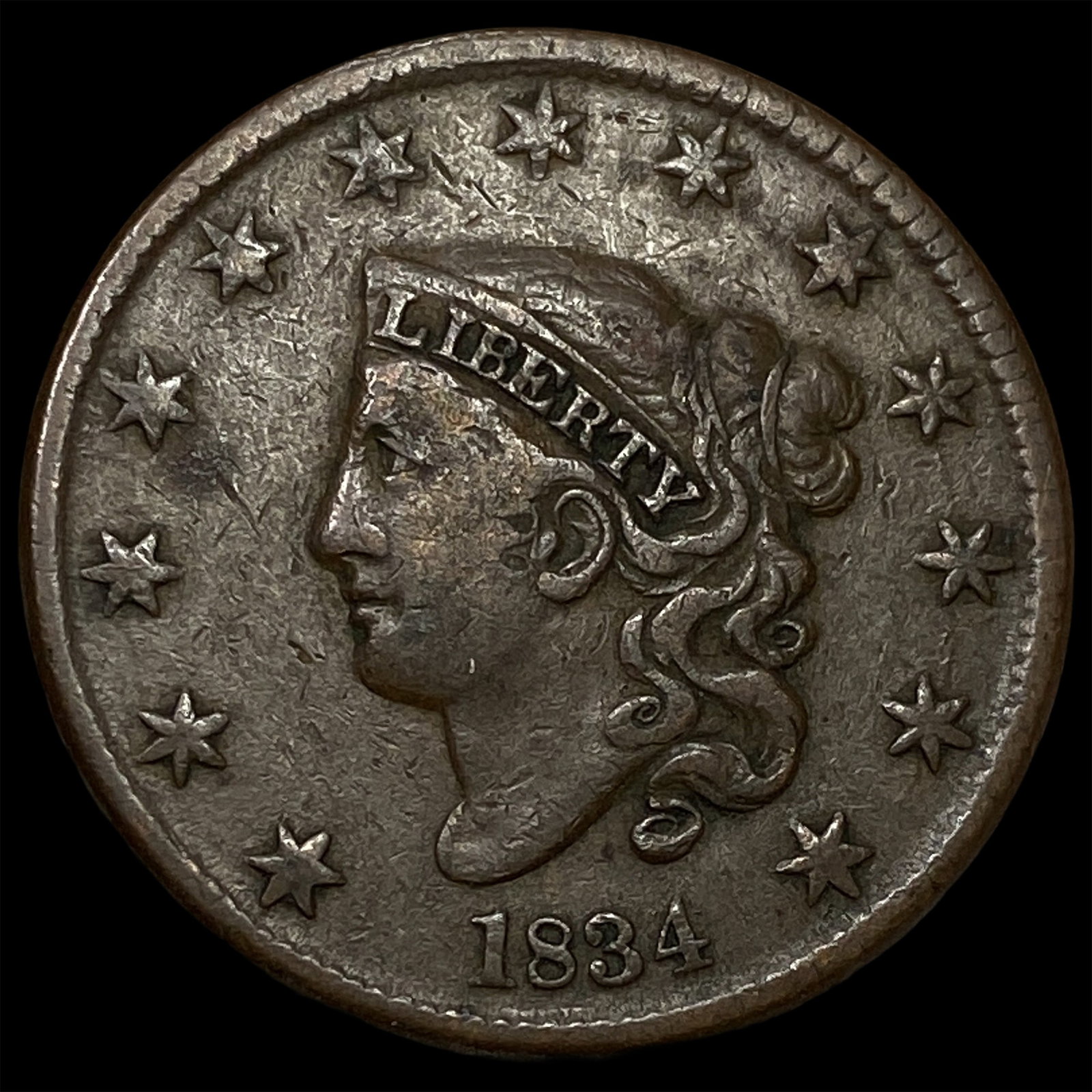 1834 Coronet Head Large Cent NEARLY UNCIRCULATED: 1834 Coronet Head Large Cent NEARLY UNCIRCULATED