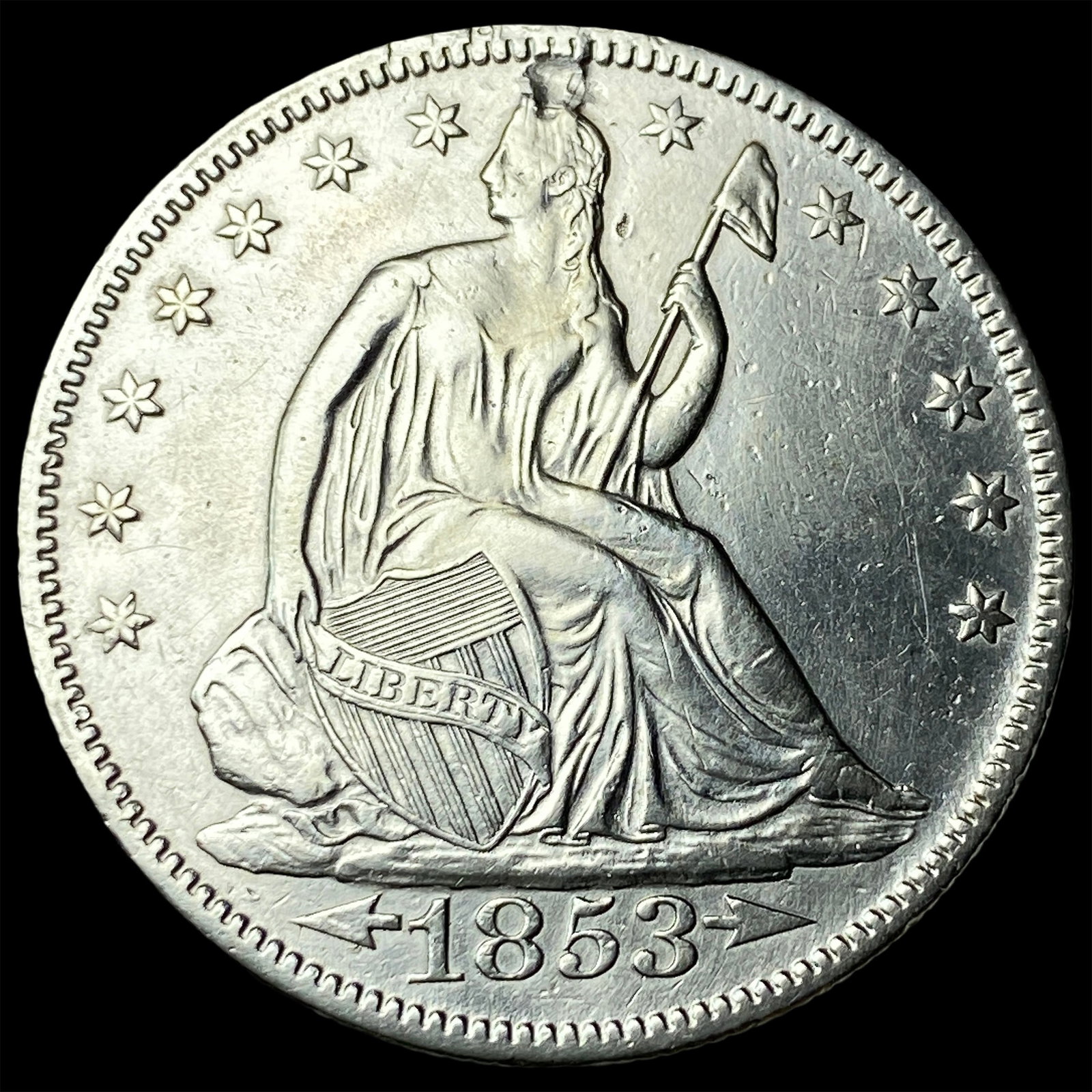 1853 Arrows/Rays Seated Liberty Half Dollar CLOSELY UNCIRCULATED (1 of 2)