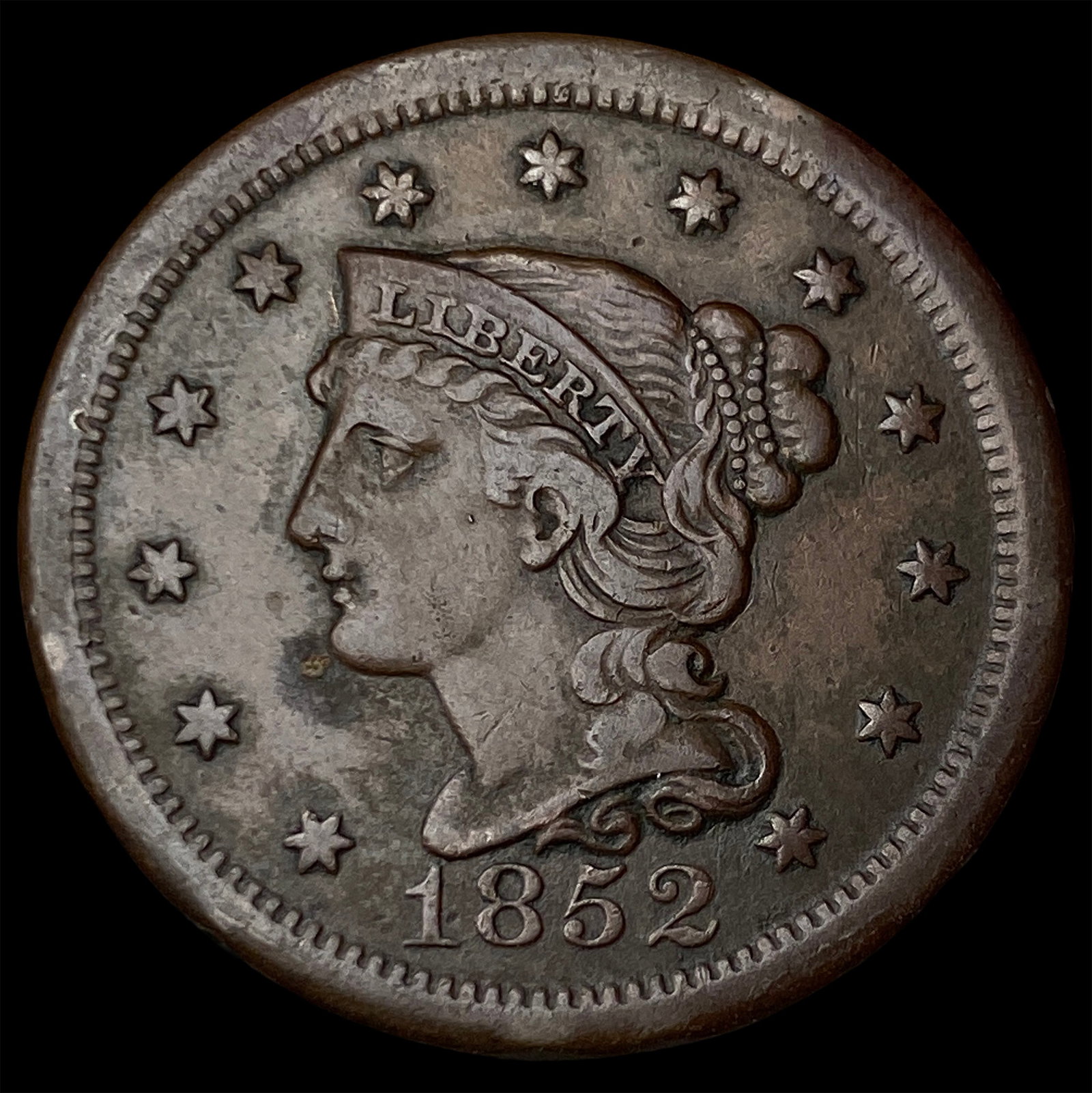 1852 Braided Hair Large Cent CLOSELY UNCIRCULATED: 1852 Braided Hair Large Cent CLOSELY UNCIRCULATED