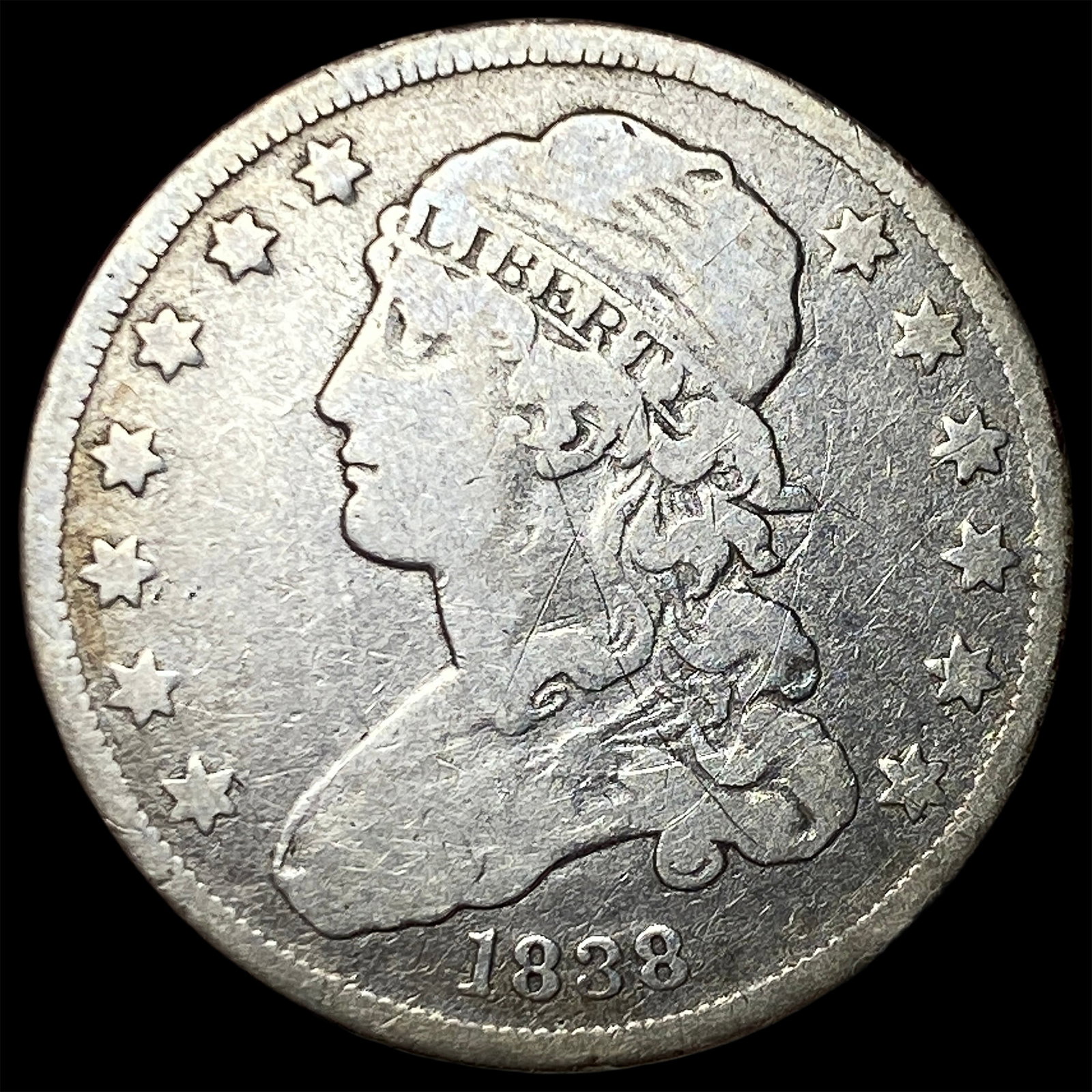1838 Silver Capped Bust Quarter LIGHTLY CIRCULATED (1 of 2)