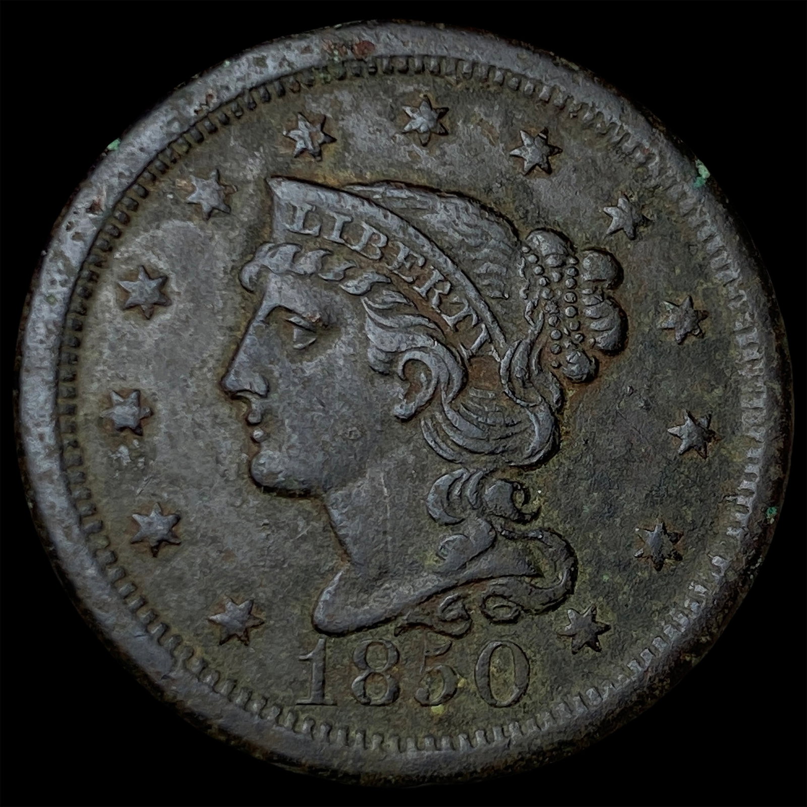 1850 Braided Hair Large Cent CLOSELY UNCIRCULATED: 1850 Braided Hair Large Cent CLOSELY UNCIRCULATED