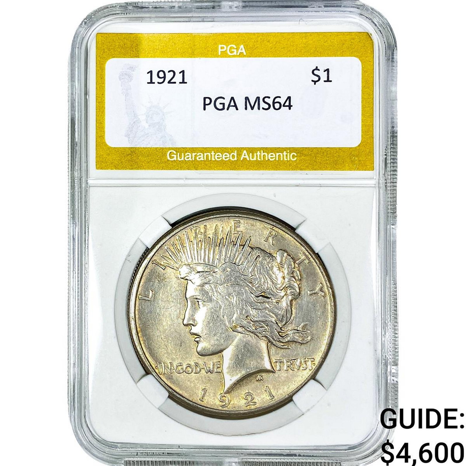 1921 Silver Peace Dollar PGA MS64: 1921 Silver Peace Dollar PGA MS64