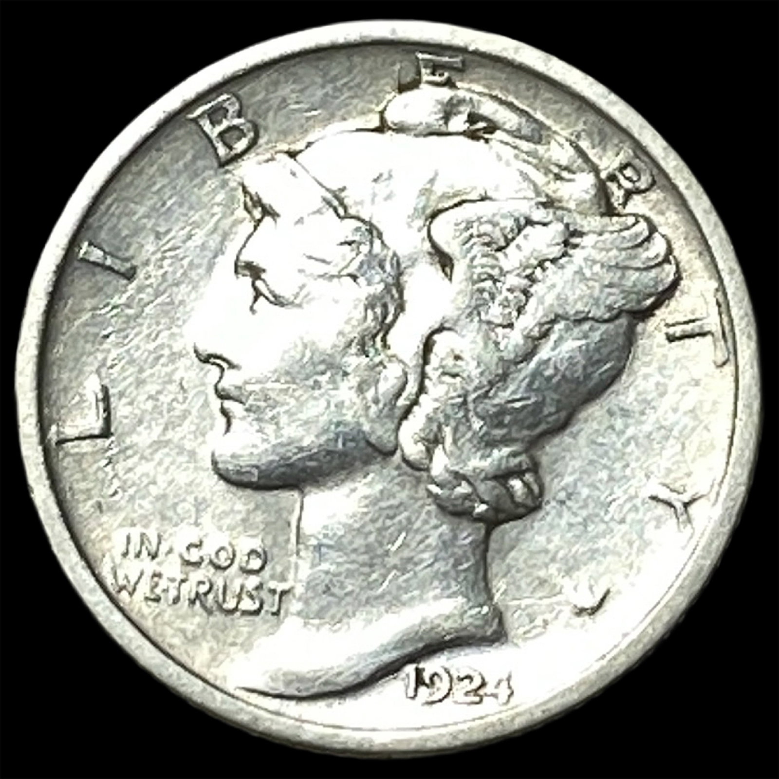 1924-D Silver Mercury Dime CLOSELY UNCIRCULATED: 1924-D Silver Mercury Dime CLOSELY UNCIRCULATED