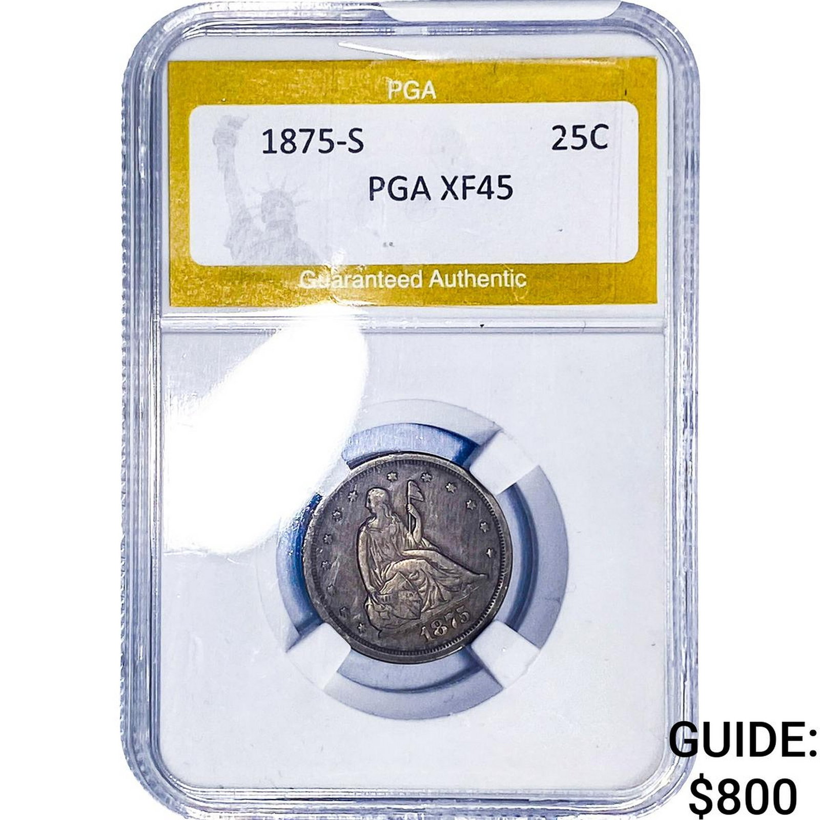 1875-S Seated Liberty Quarter PGA XF45: 1875-S Seated Liberty Quarter PGA XF45